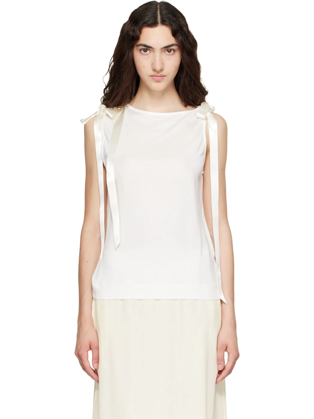 White Bow Ribbon Tail Tank Top - 1
