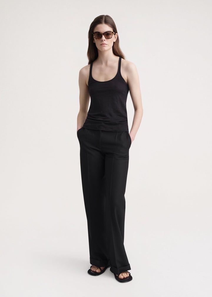 Scoop-Neck linen tank top black - 2