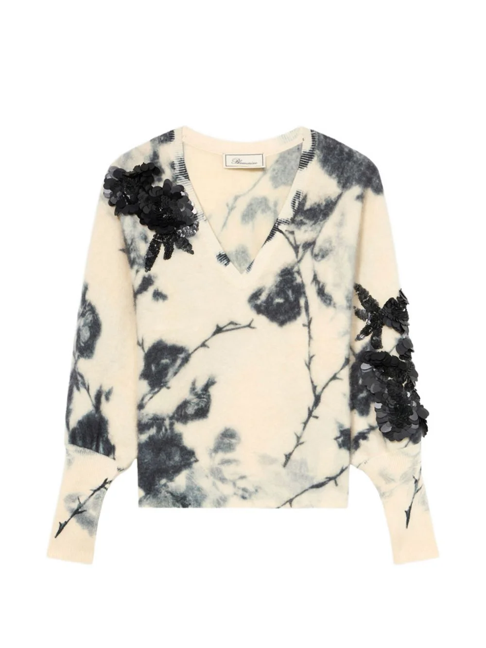 sequin-embellished floral-print sweater - 1