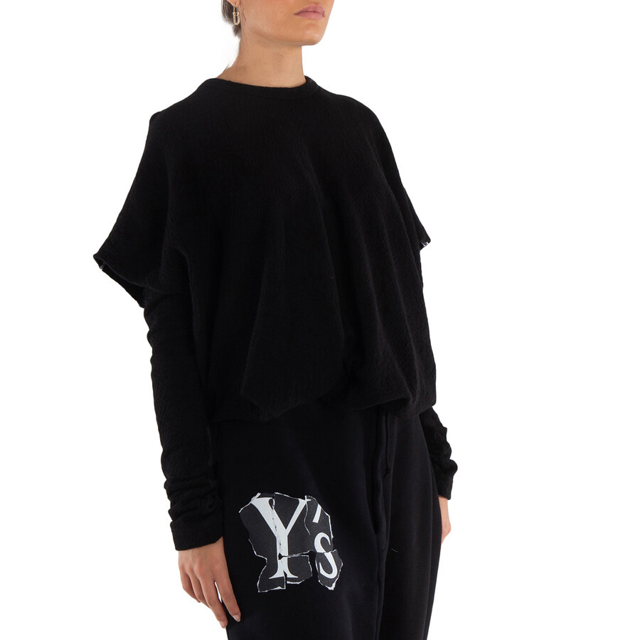 Y'S Black Bag Shaped Round Neck T-Shirt, Brand Size 2 (Small) - 2