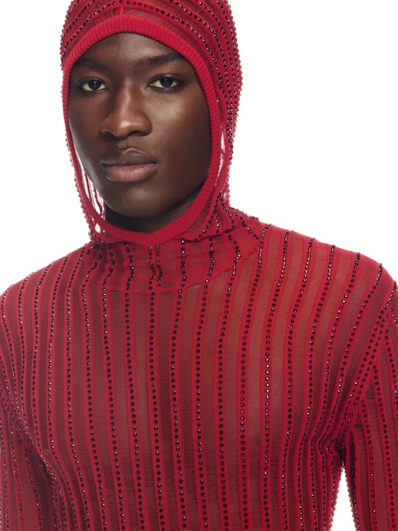 Red Crystal Knit Hoodie - 7