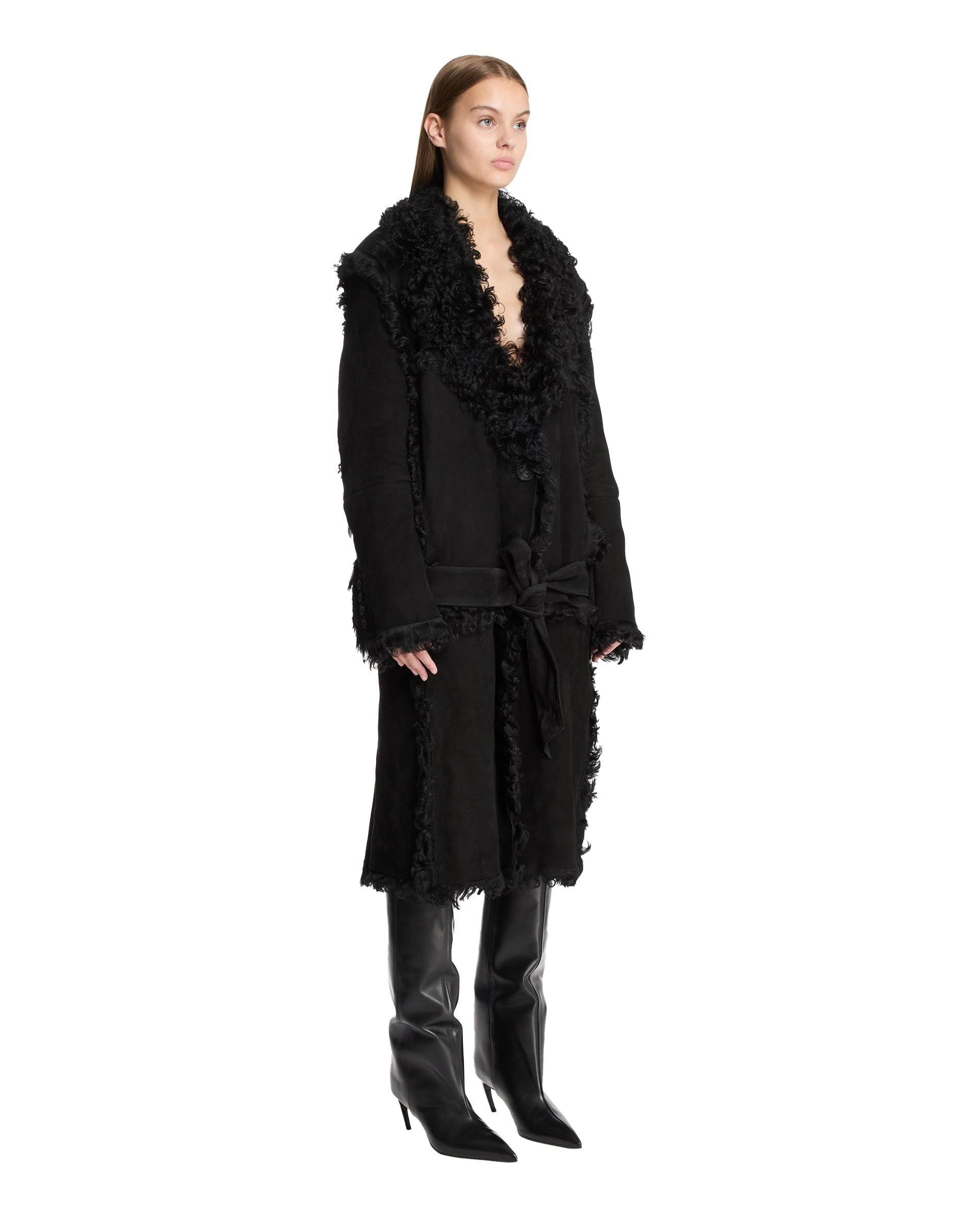 Black Long Shearling Coat - 4