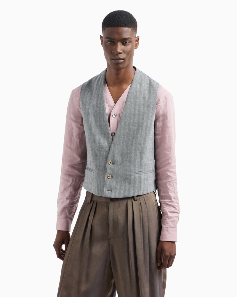 GIORGIO ARMANI SINGLE-BREASTED WAISTCOAT IN CHEVRON LINEN AND VIRGIN WOOL outlook