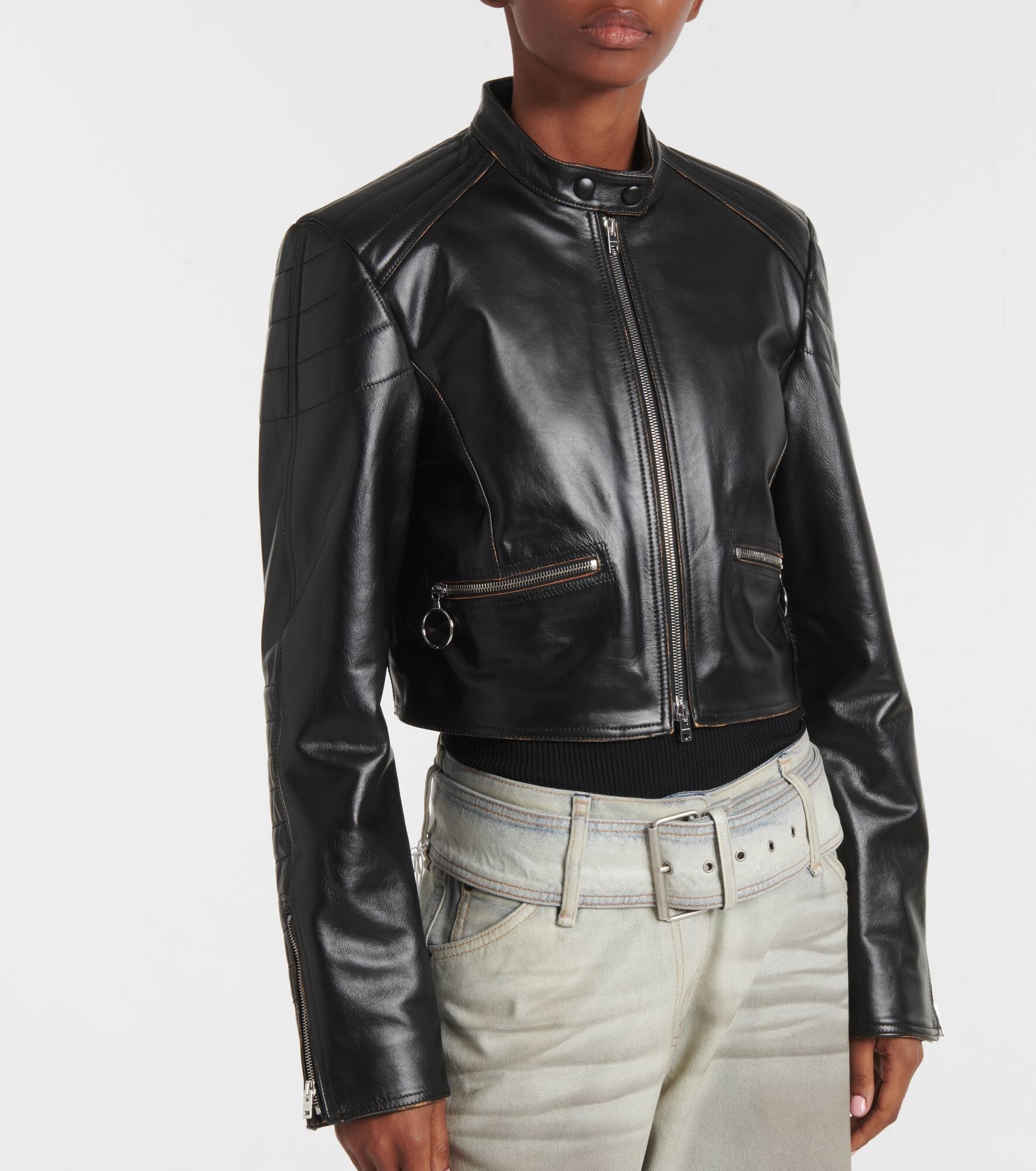 Leather biker jacket - 4