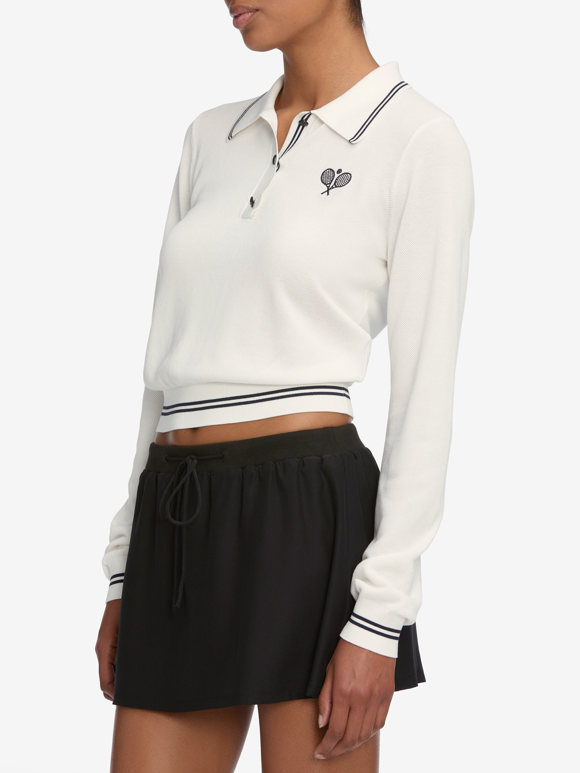 The Long Sleeve Tennis Polo in White - 5