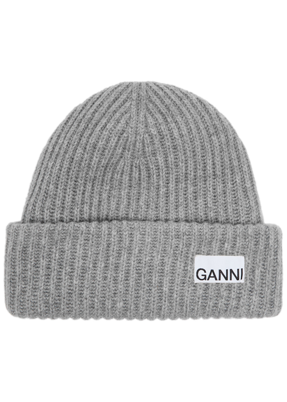Ganni Logo Ribbed Wool-blend Beanie - 1
