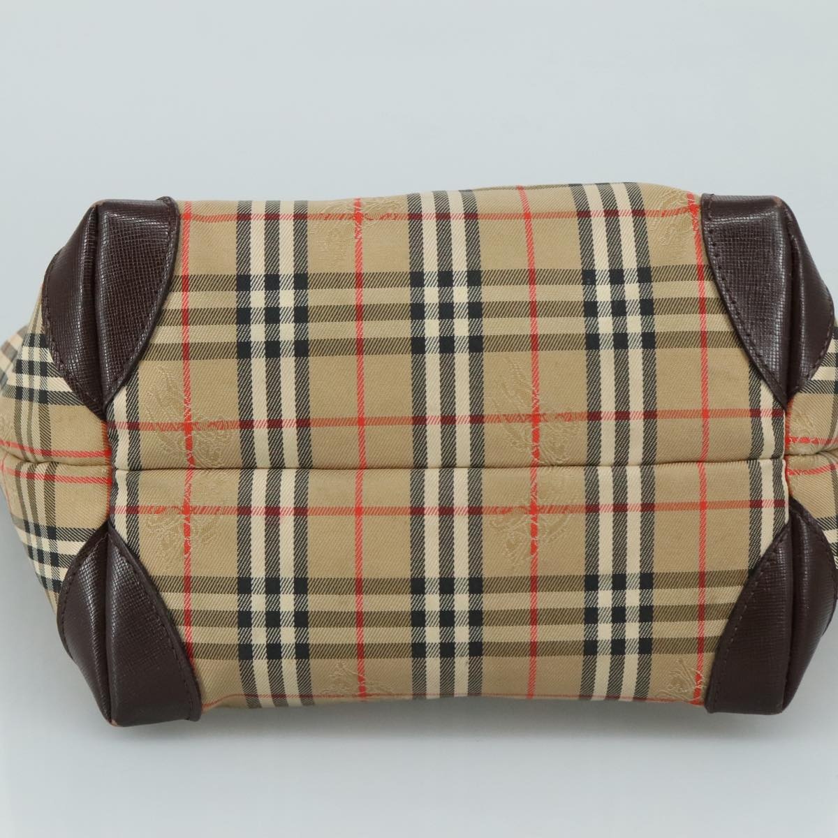 Burberry Nova Check Hand Bag Canvas Leather Beige Brown Silver - 5