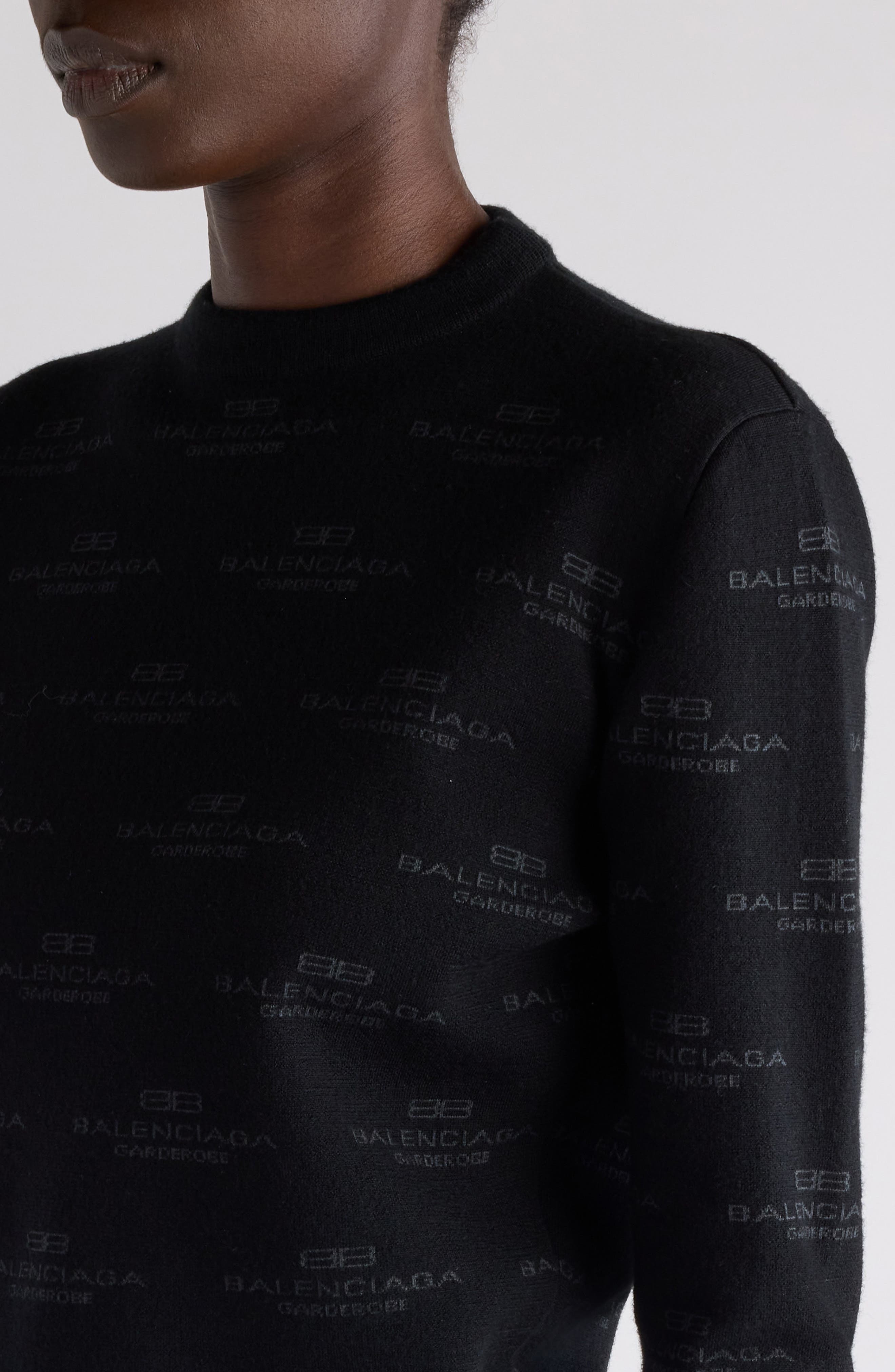 Balenciaga BB Monogram Wool & Cotton Blend Sweater in 1269 Black/Grey at Nordstrom - 4