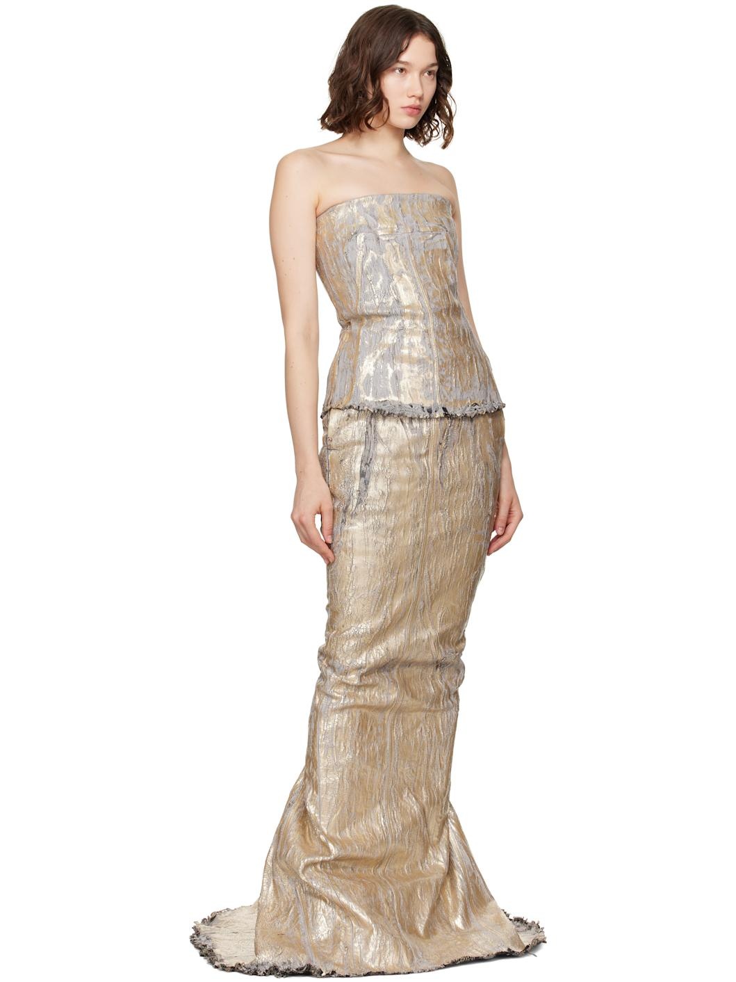 Gold Megacrust Stretch Denim Lido Maxi Skirt - 4