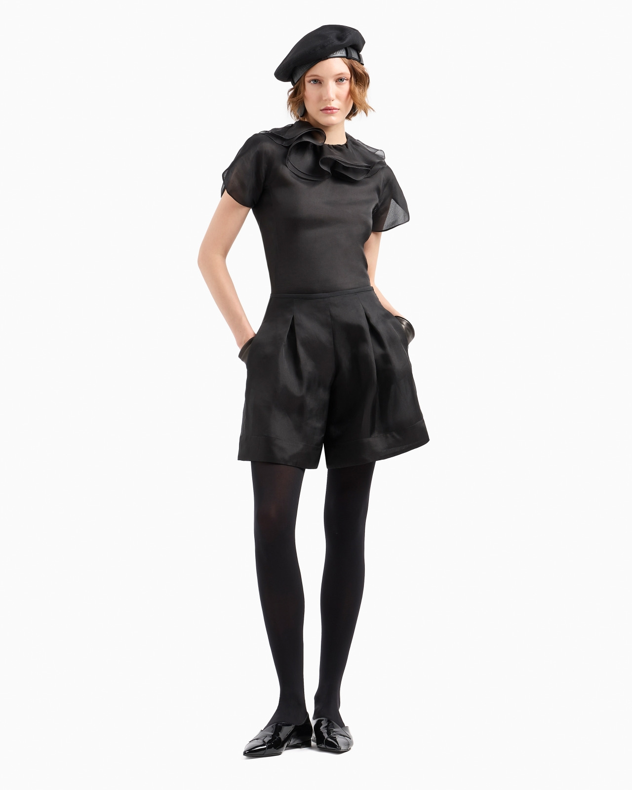 Moon Capsule collection silk organza shorts with godet pleats - 4