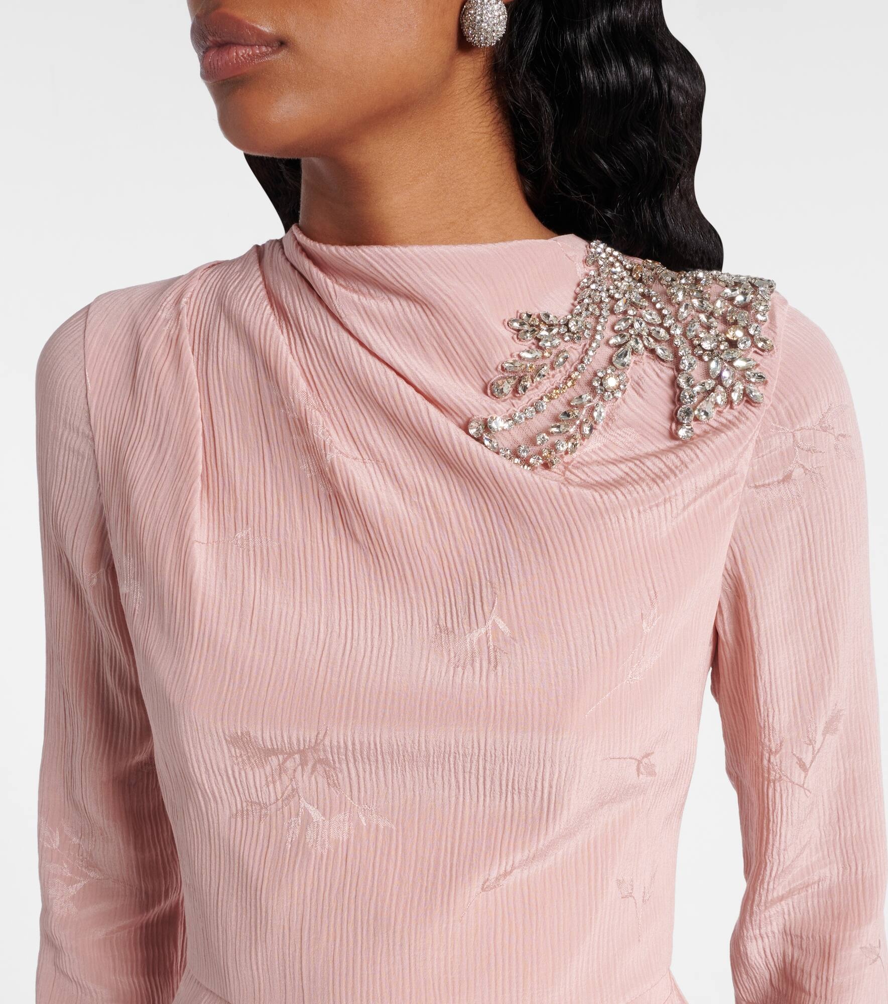 Draped silk and cotton midi dress - 4