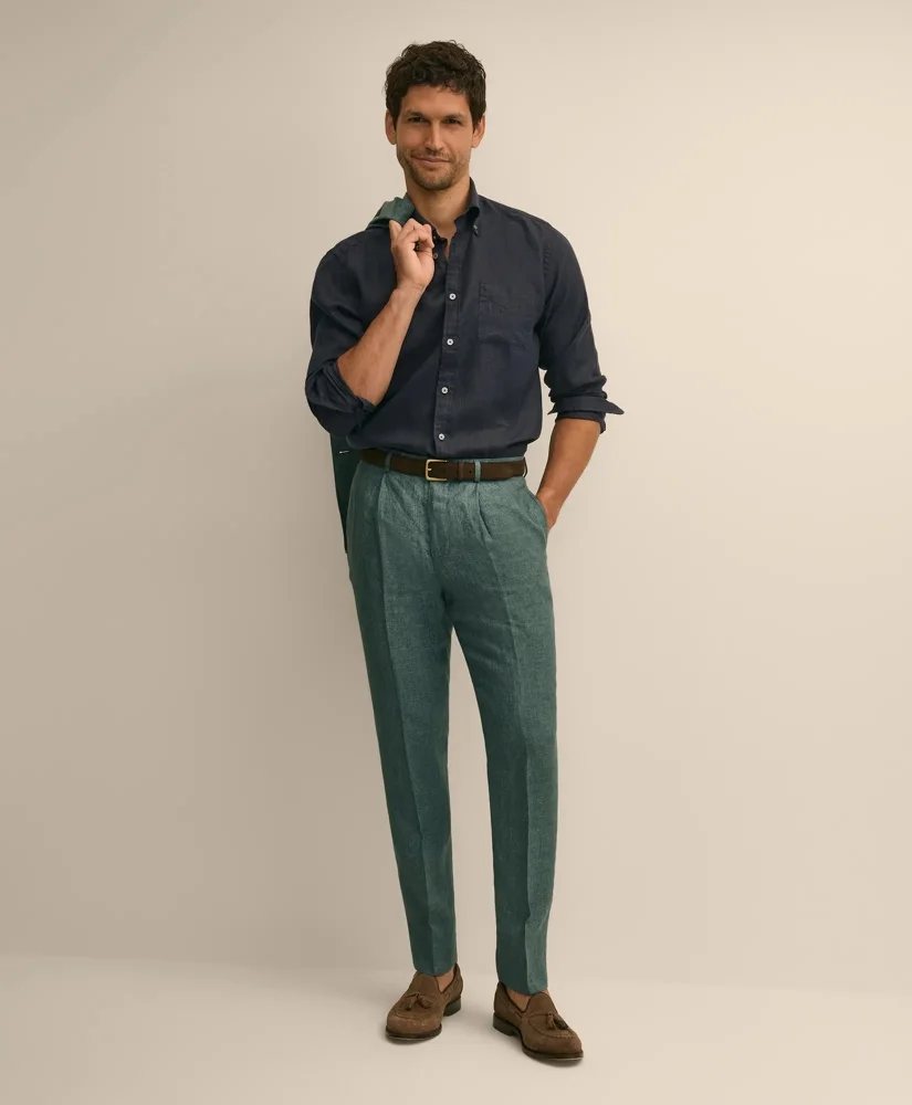 Slim Fit Linen Suit Pants - 1