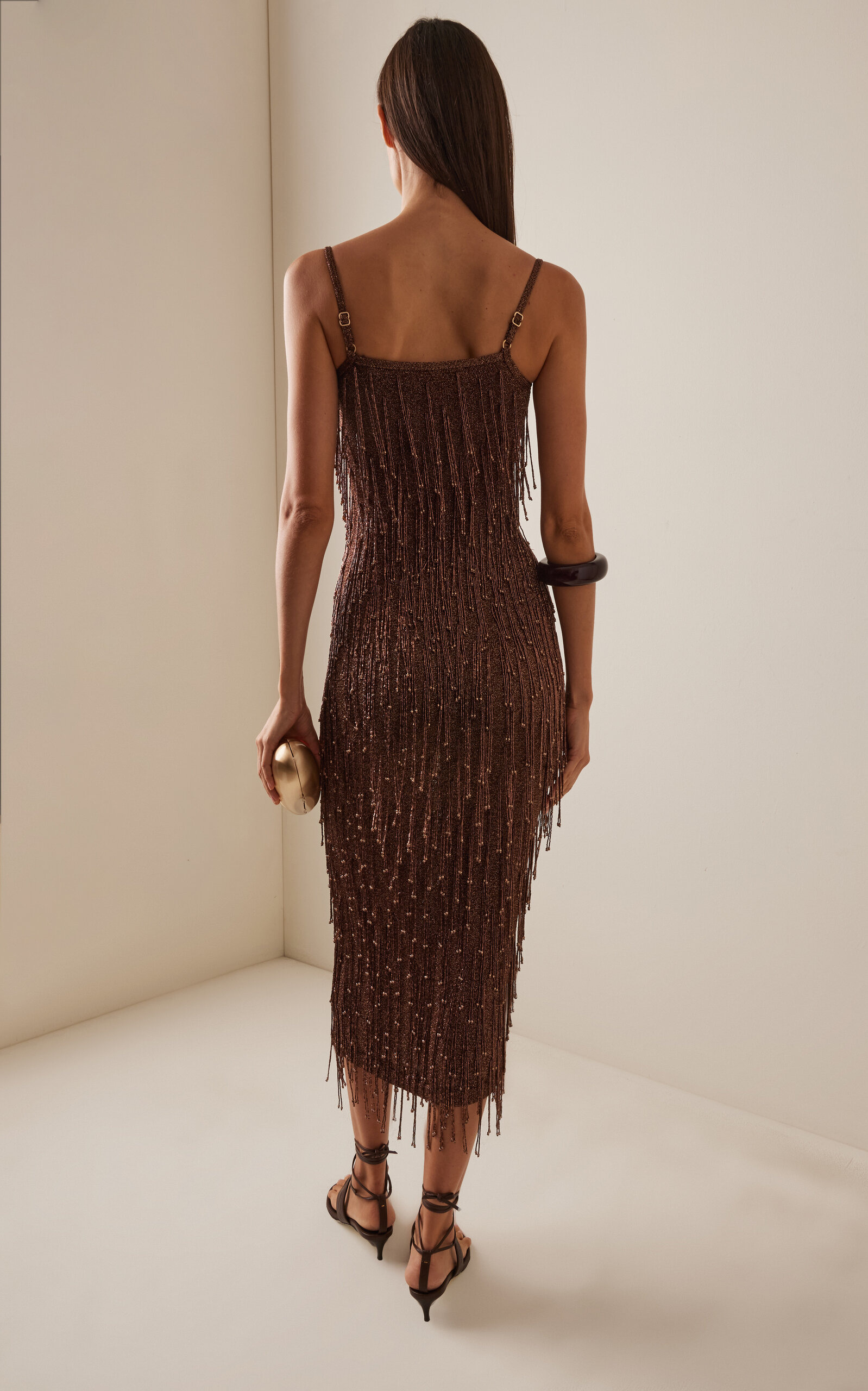 Ola Beaded Metallic-Knit Midi Dress brown - 4