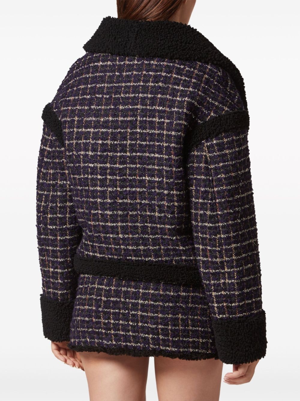 tartan-check shearling tweed jacket - 3