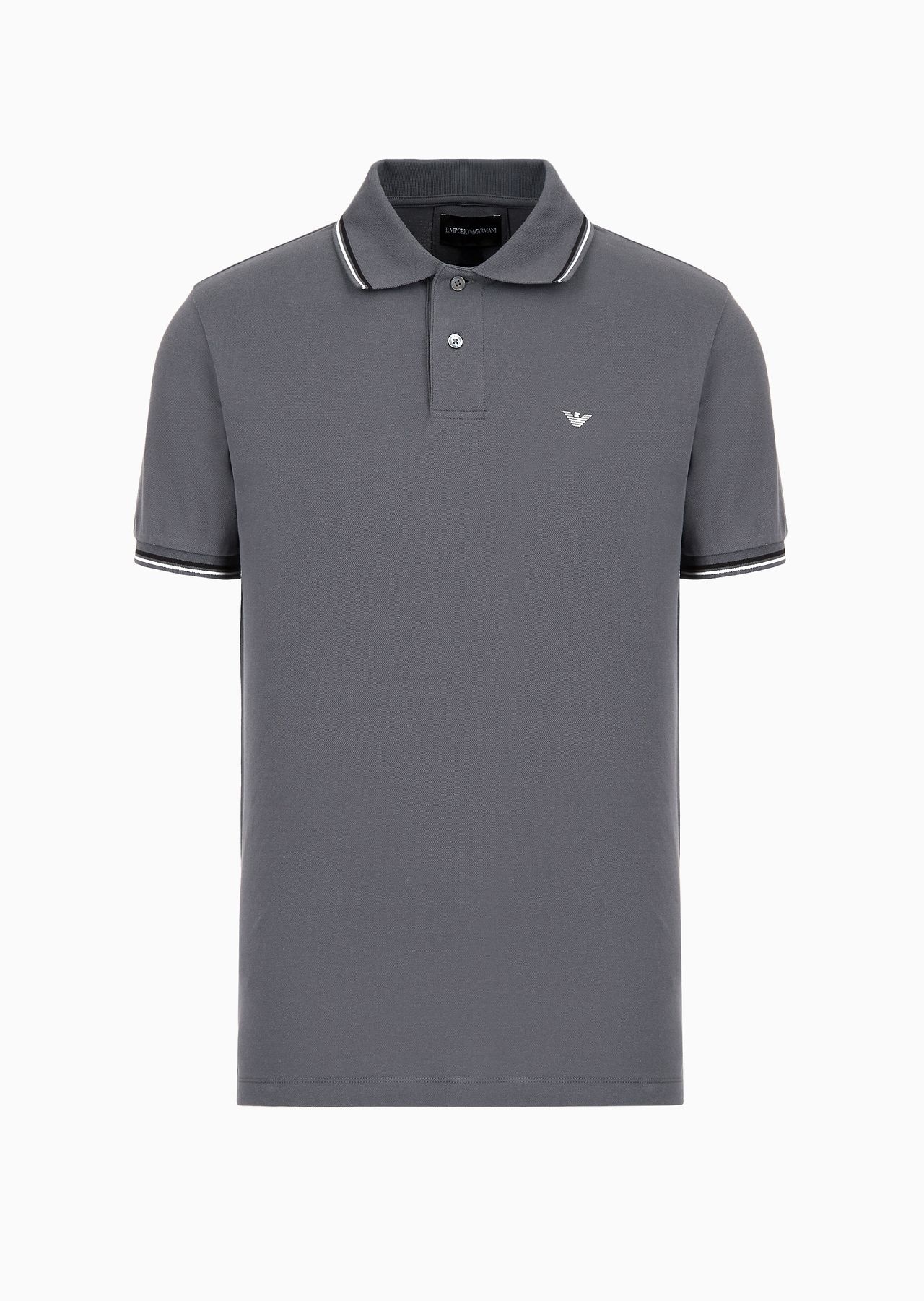 Slim-fit stretch piqué polo shirt with micro eagle - 1