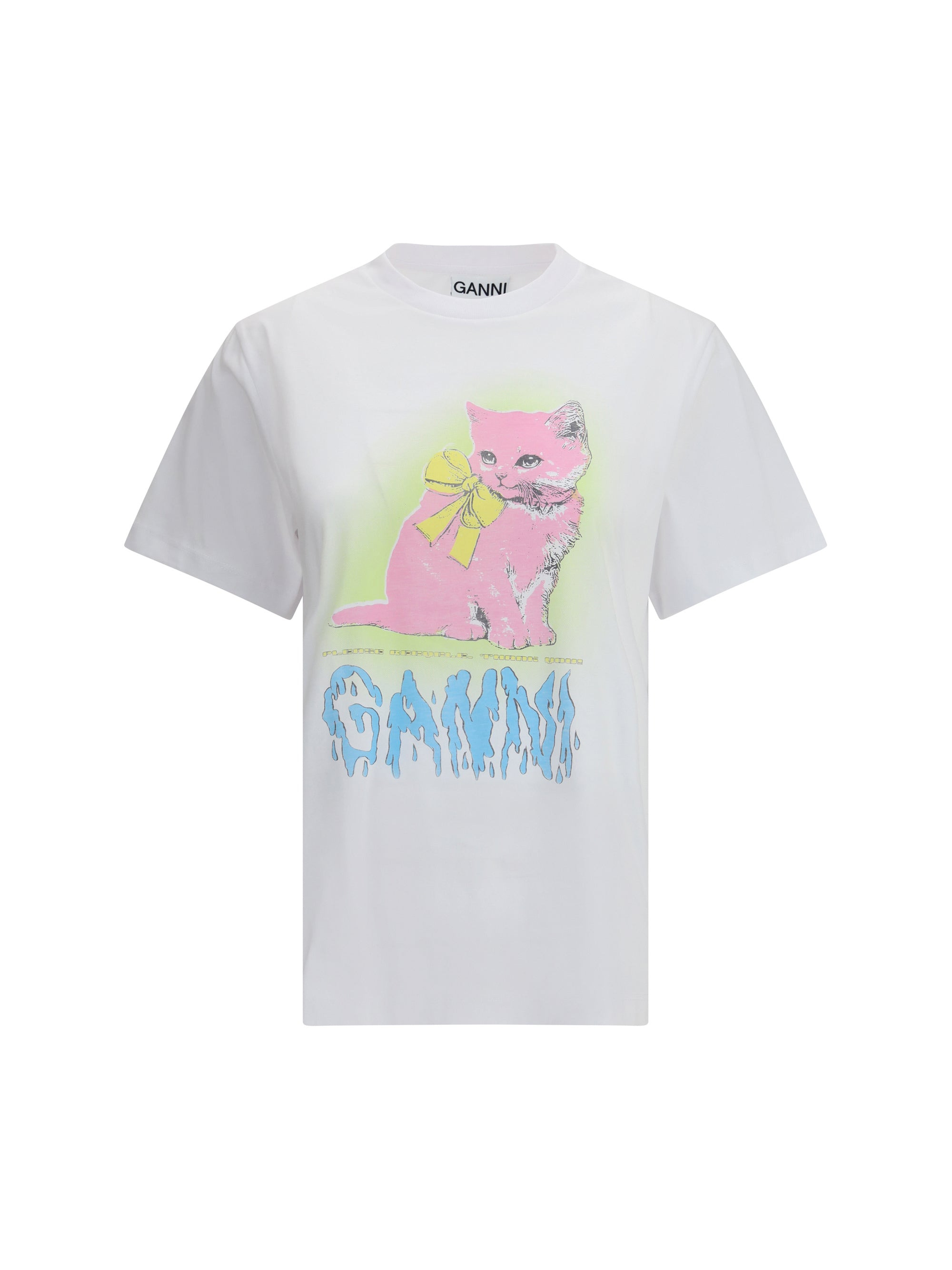 Ganni Women Basic Cotton Jersey Neon Kitty T-Shirt - 1