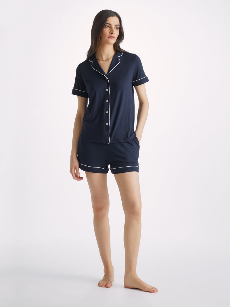 Women's Short Pyjamas Lara Micro Modal Stretch Navy - 3