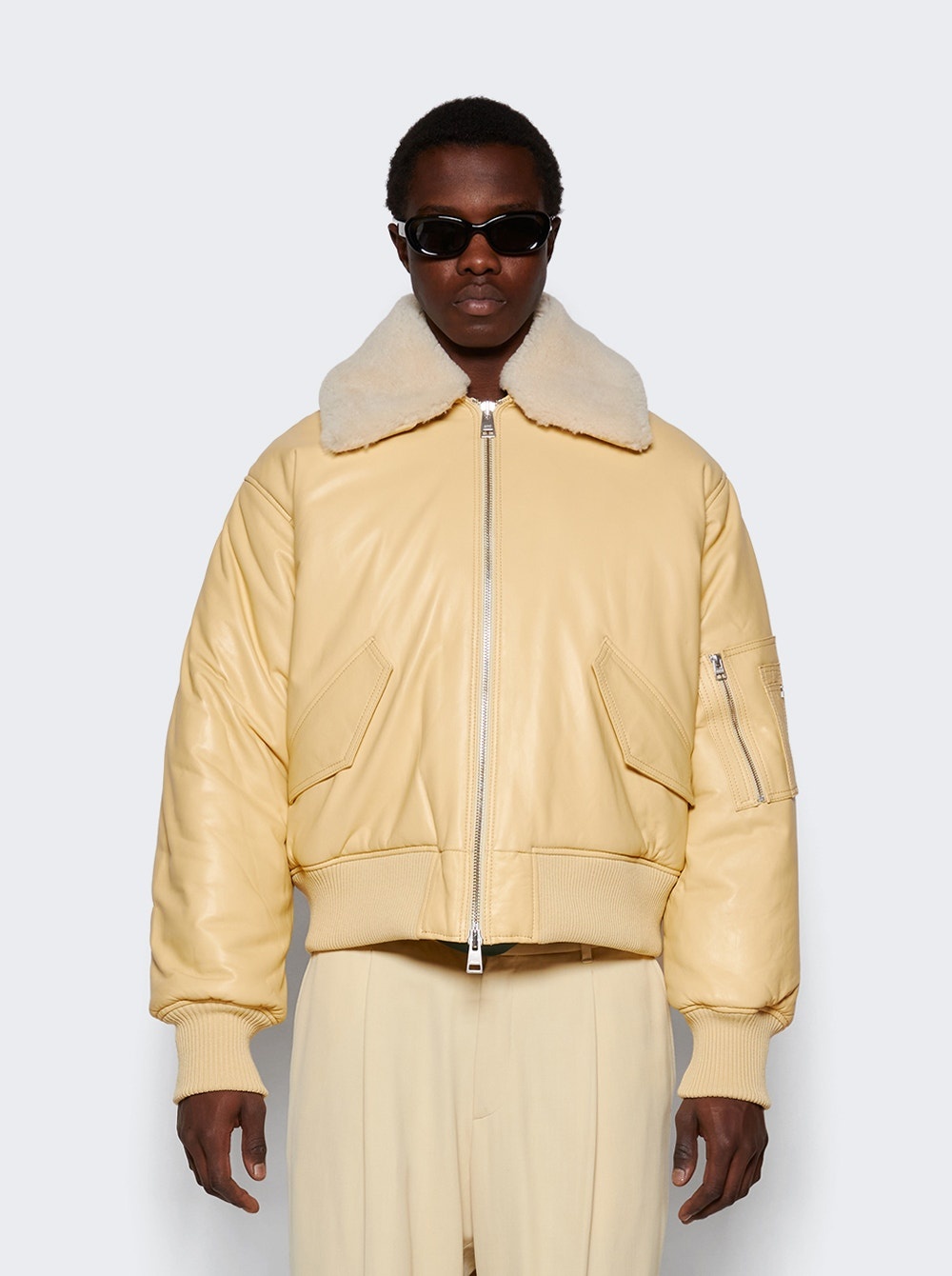 Leather Bomber Jacket Vanilla Cream - 3