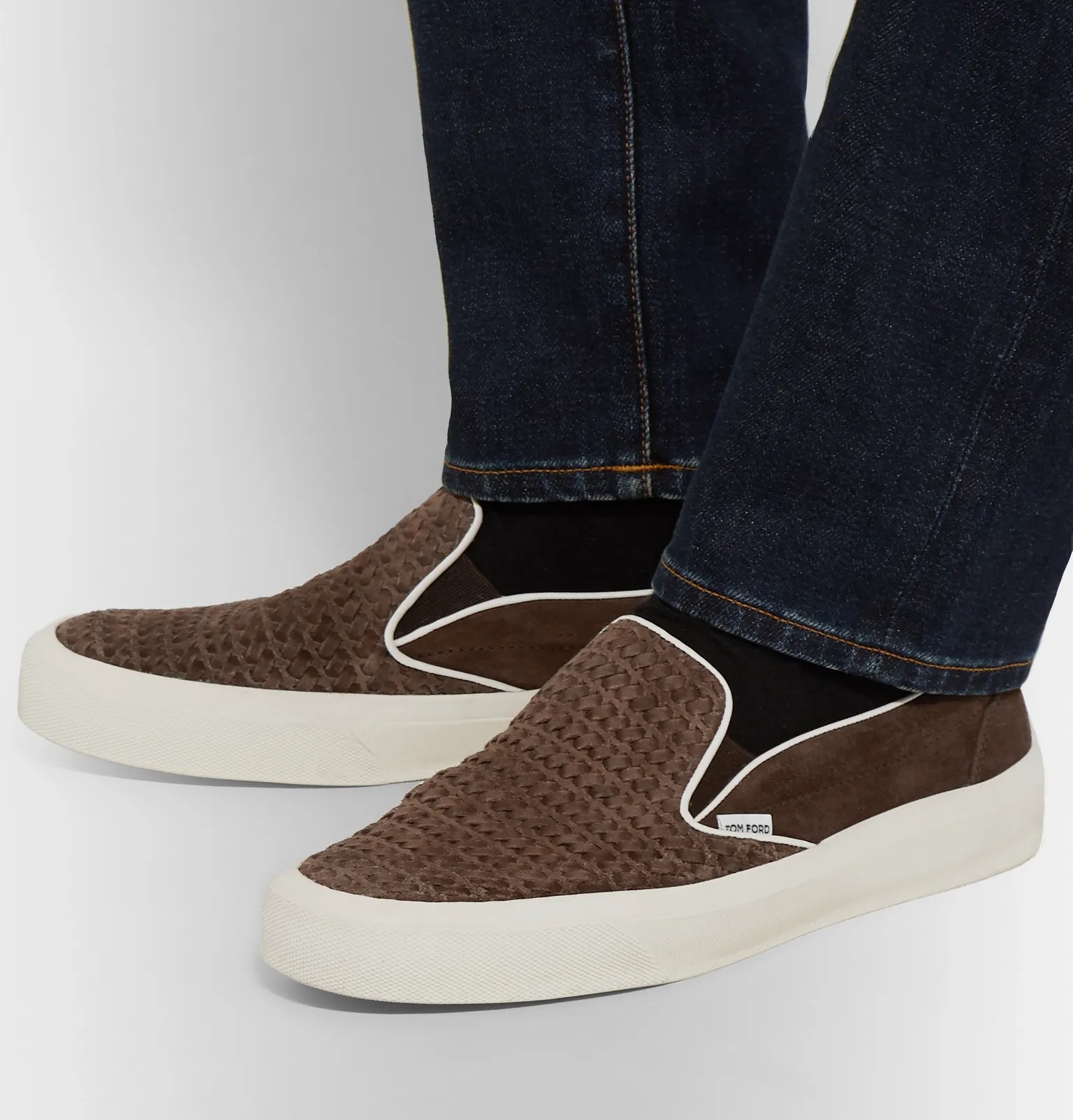 Cambridge Leather-Trimmed Woven Suede Slip-On Sneakers - 5