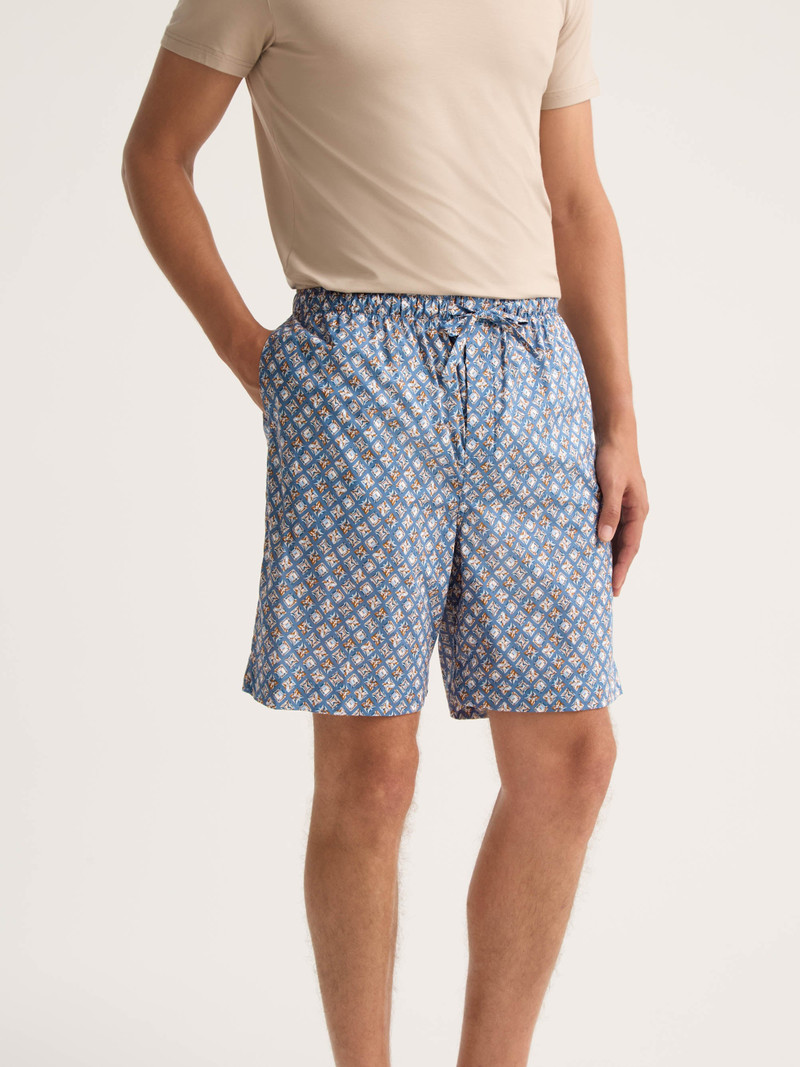 Men's Lounge Shorts Cotton Batiste Blue Multicolor Diamond Print 5