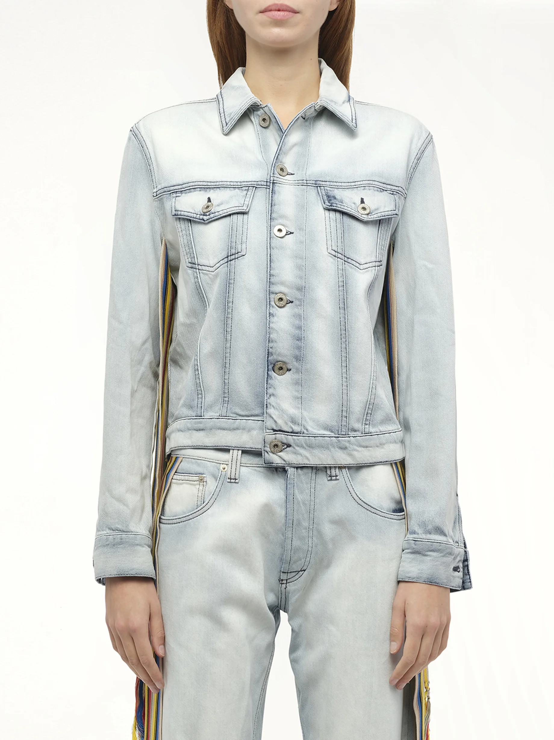 Stripe Band Denim Jacket in L Blue - 1