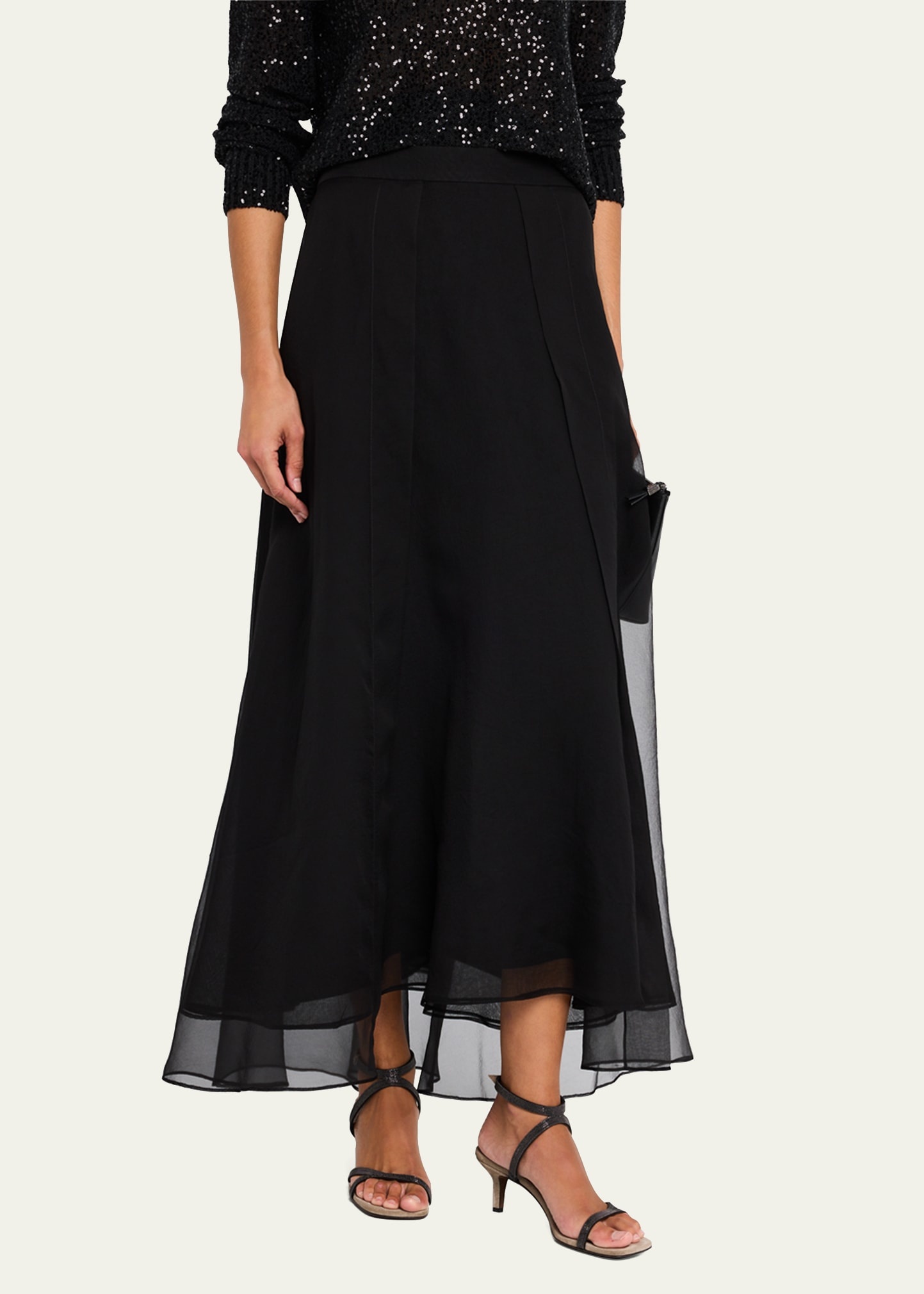 Crispy Silk Paneled Maxi Circle Skirt - 4