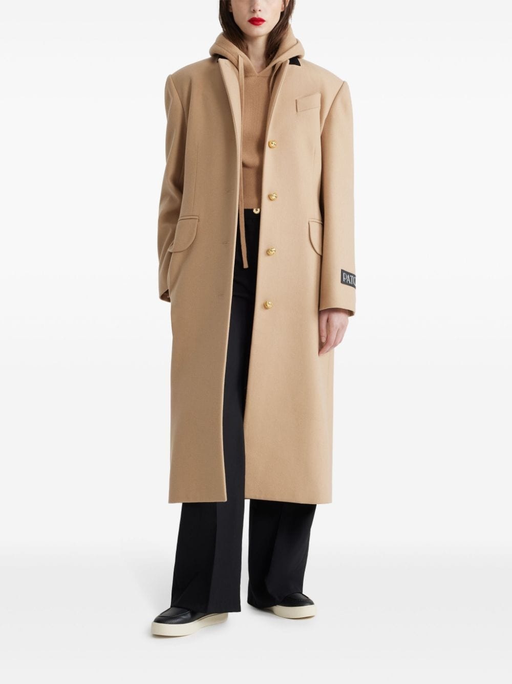 logo-patch belted coat - 2