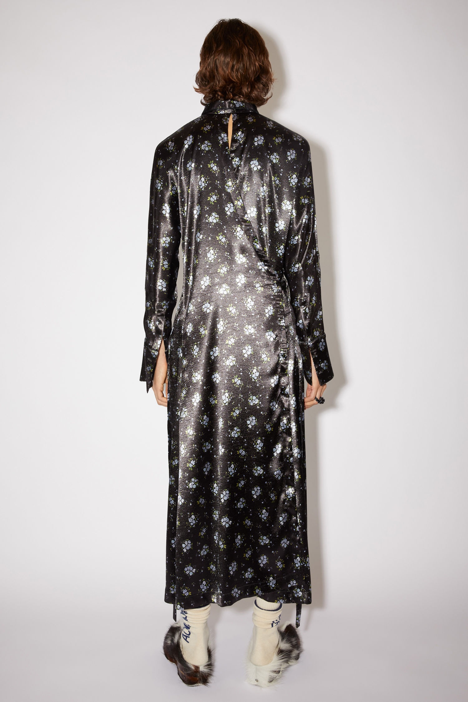 Floral satin dress - Black/blue - 3