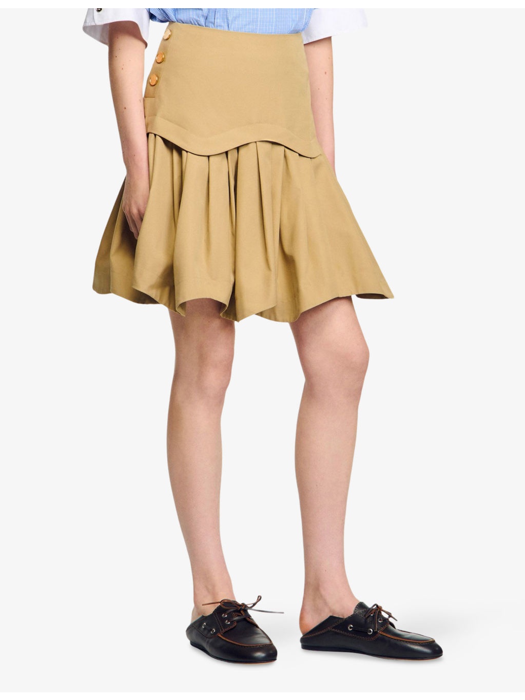 High-Rise Ruffle-Hem Cotton Mini Skirt - 3