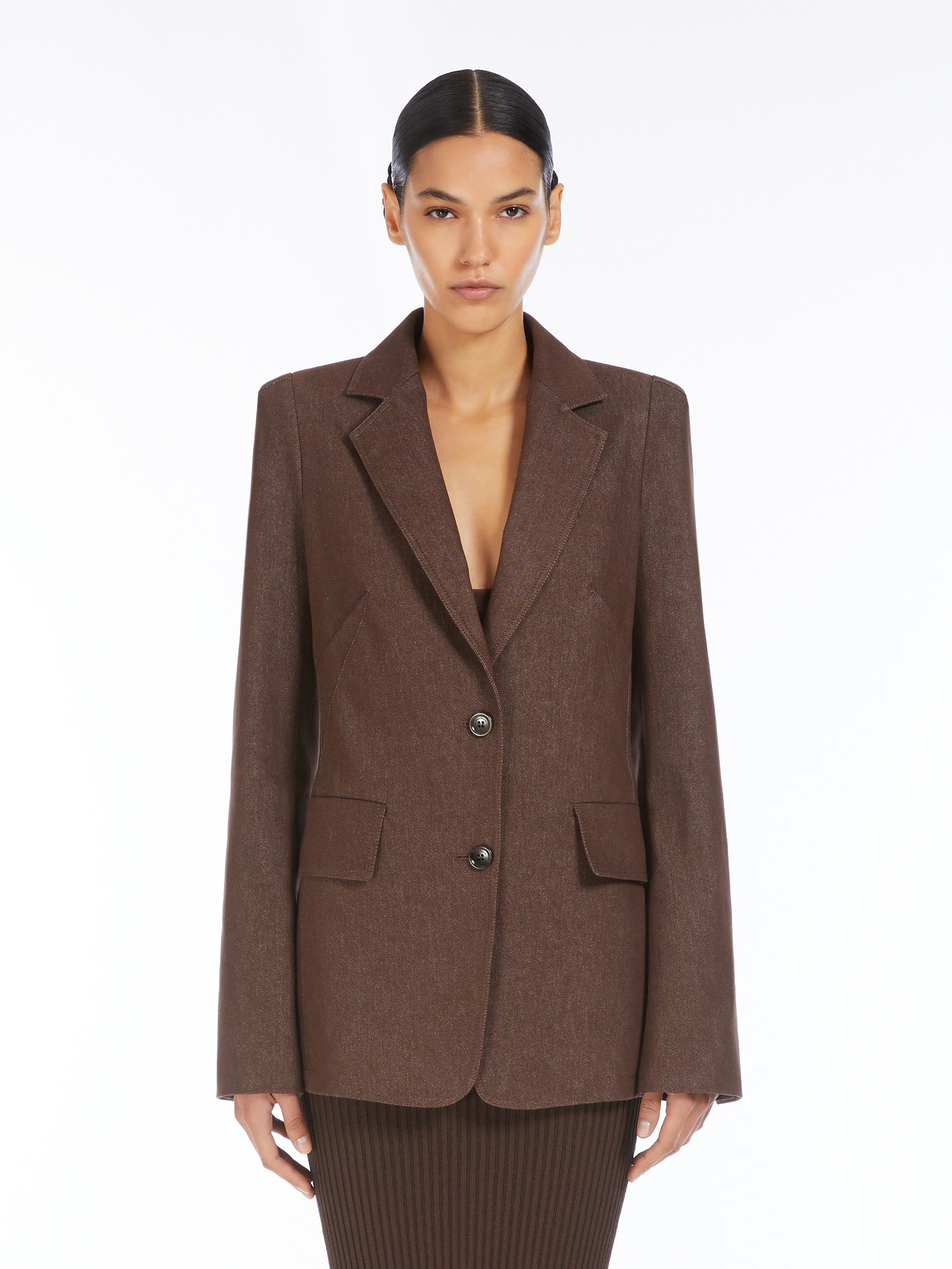 Max Mara AGGUATI Denim-effect cotton blazer | REVERSIBLE