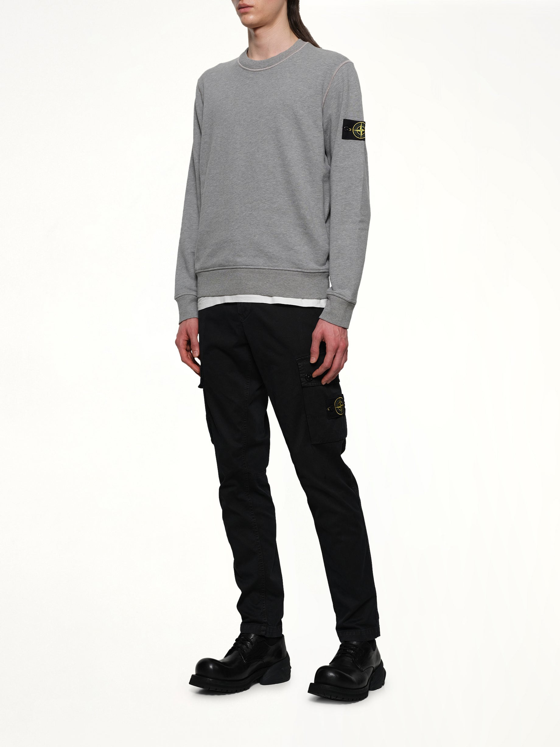 610006 Washed Cotton Sweatshirt in Melange Grey - 4