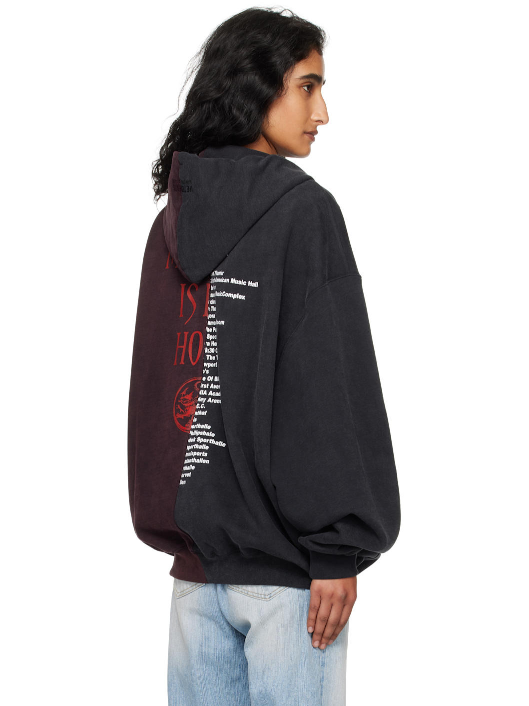 Black & Burgundy Cradle of Filth Cut-Up Oversized Zip-Up Hoodie - 3