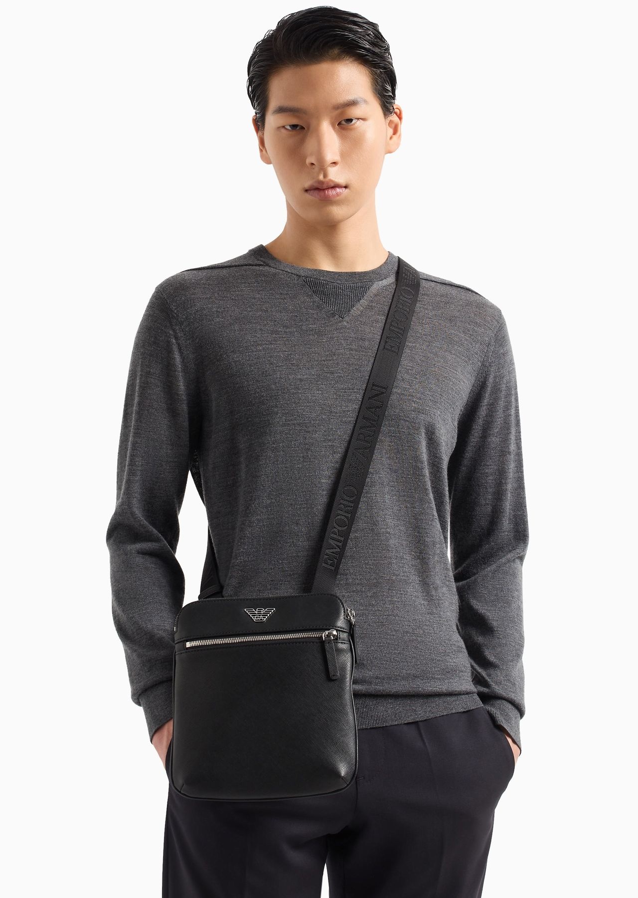 ASV regenerated Saffiano leather flat shoulder bag with eagle plate - 6