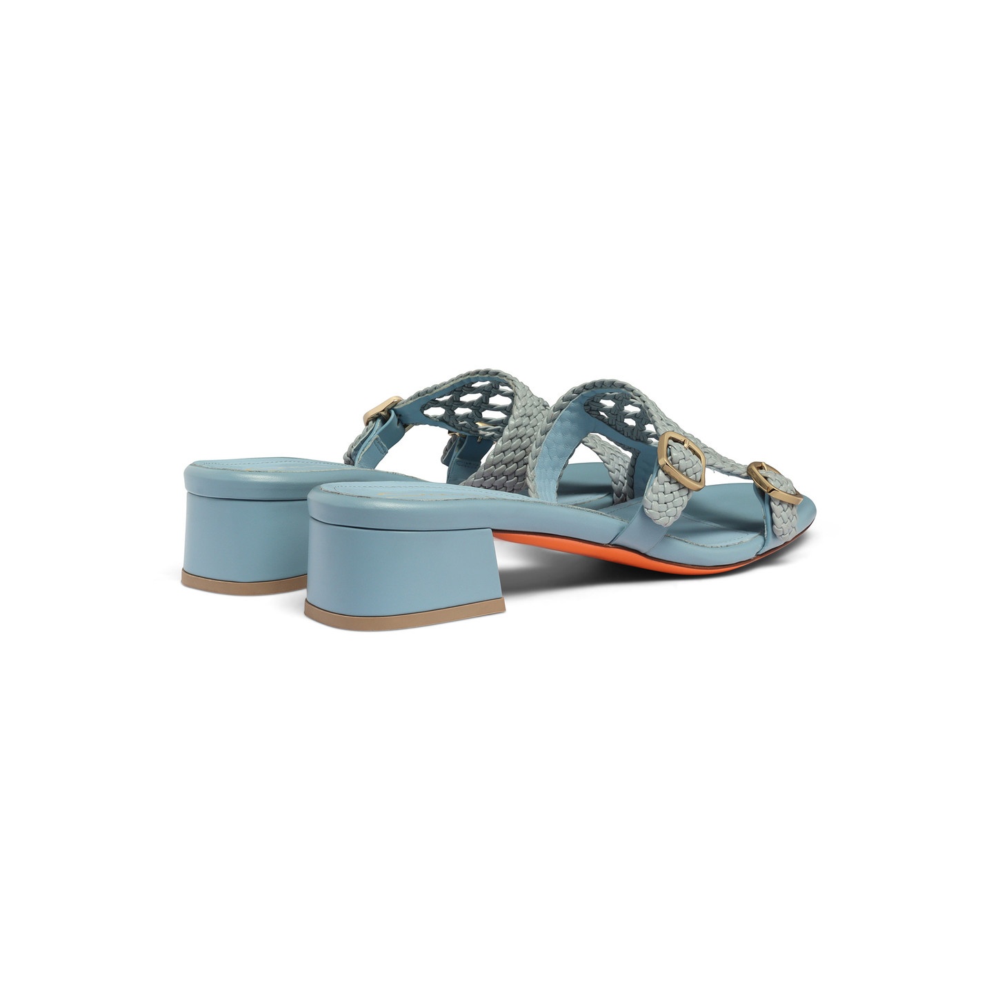 Women's light blue woven leather double-buckle Didi slide sandal - 4