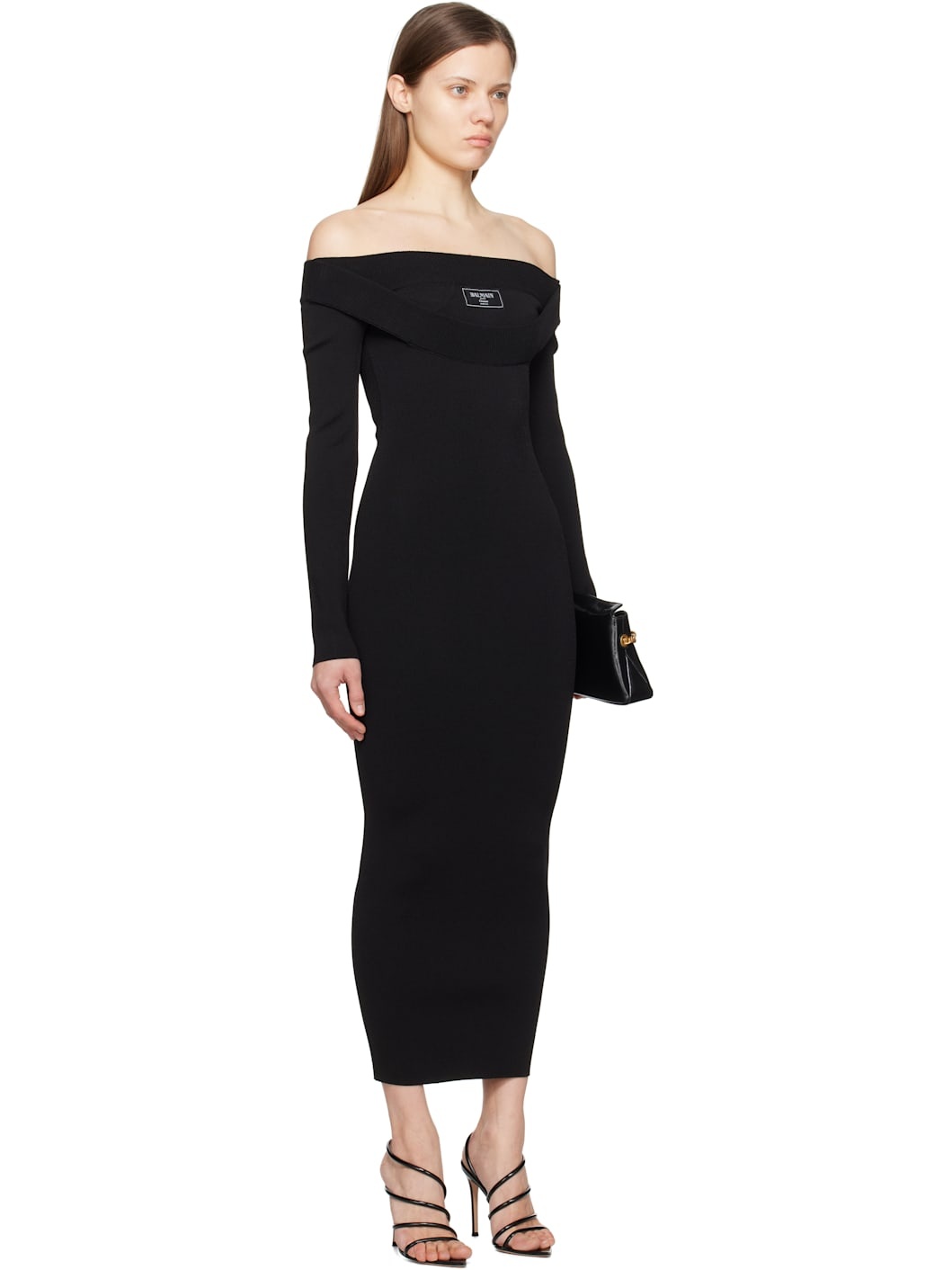 Black Plain Knit Maxi Dress - 2