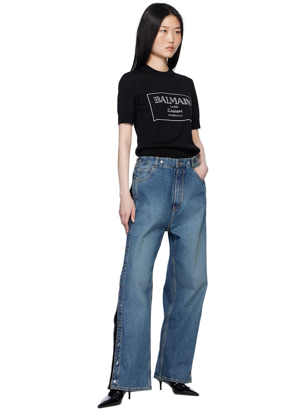 Black 'Balmain Couture' Two-Tone Knit T-shirt - 4
