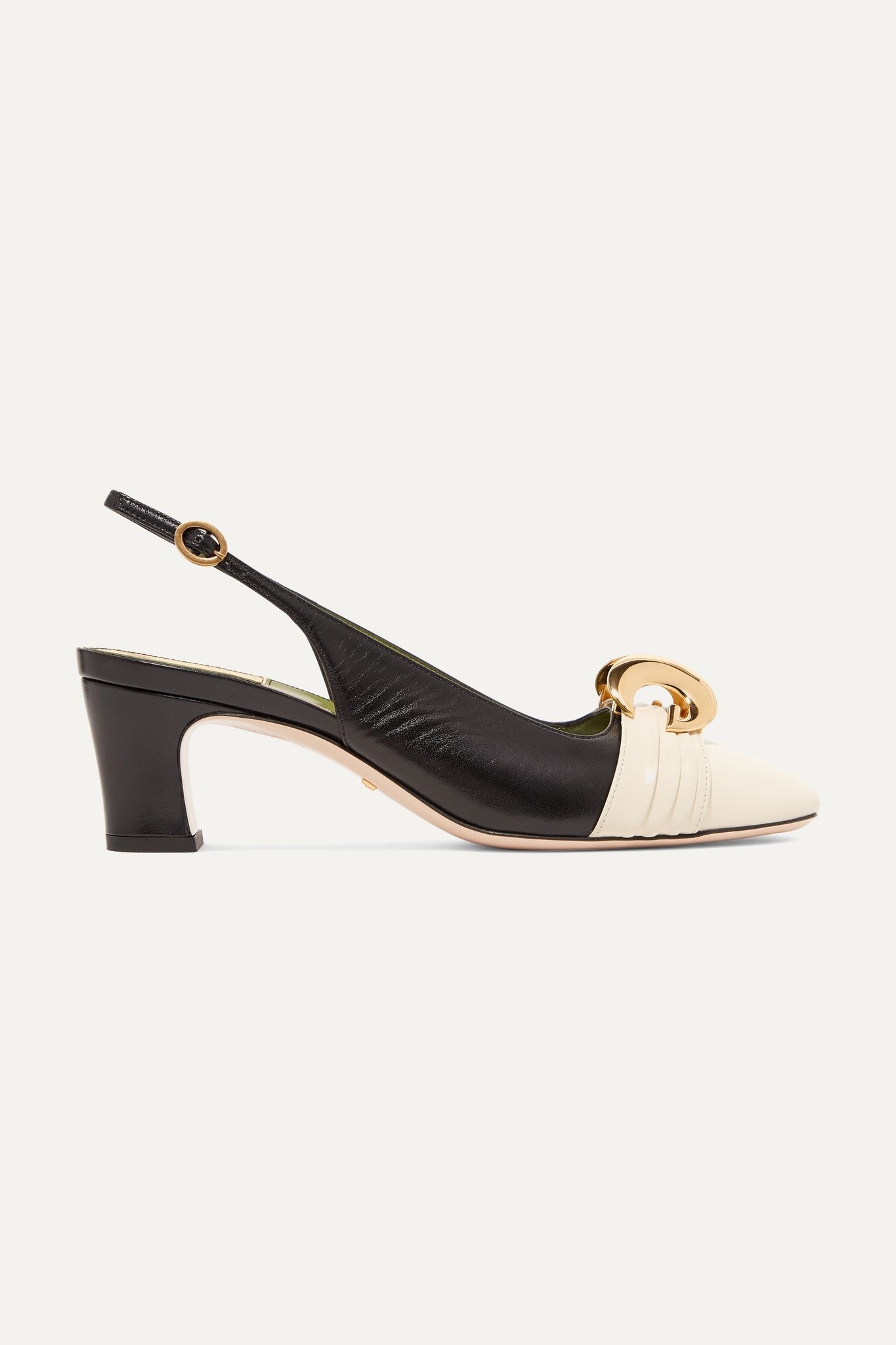 Usagi logo-embellished two-tone leather slingback pumps - 1