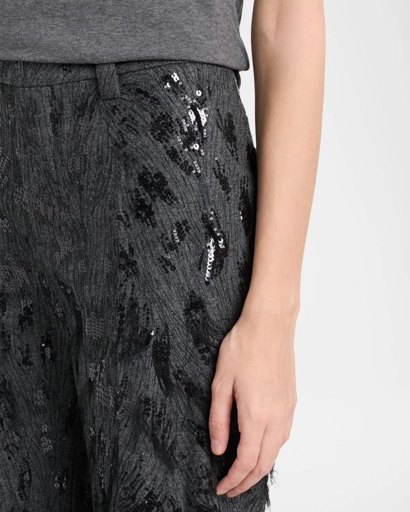 Animalier Sequined Fringe Wool-Cashmere Wide-Leg Trousers 5