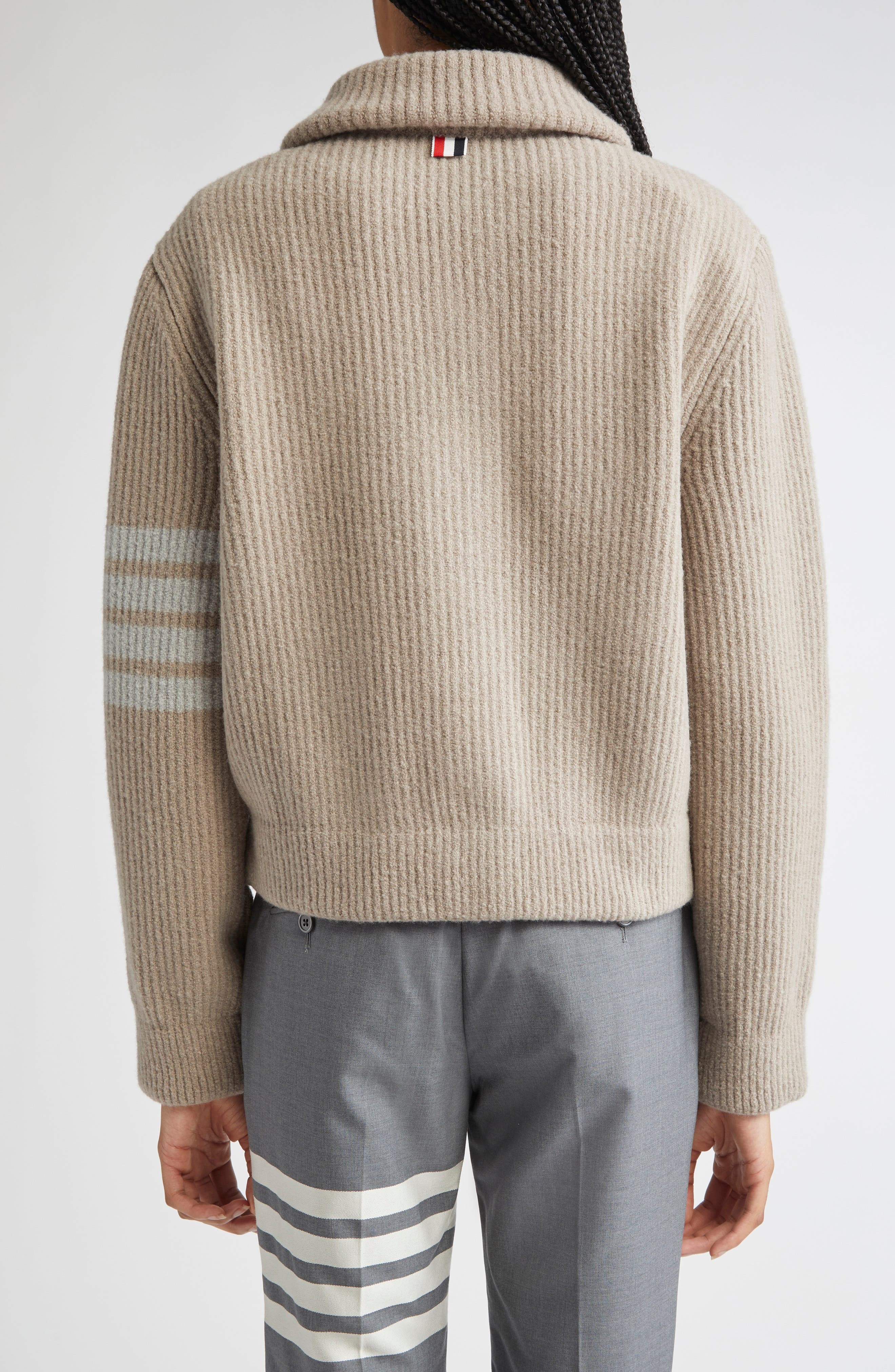 Thom Browne 4-Bar Rib Stitch Wool Blend Bomber Jacket in Medium Brown at Nordstrom - 3