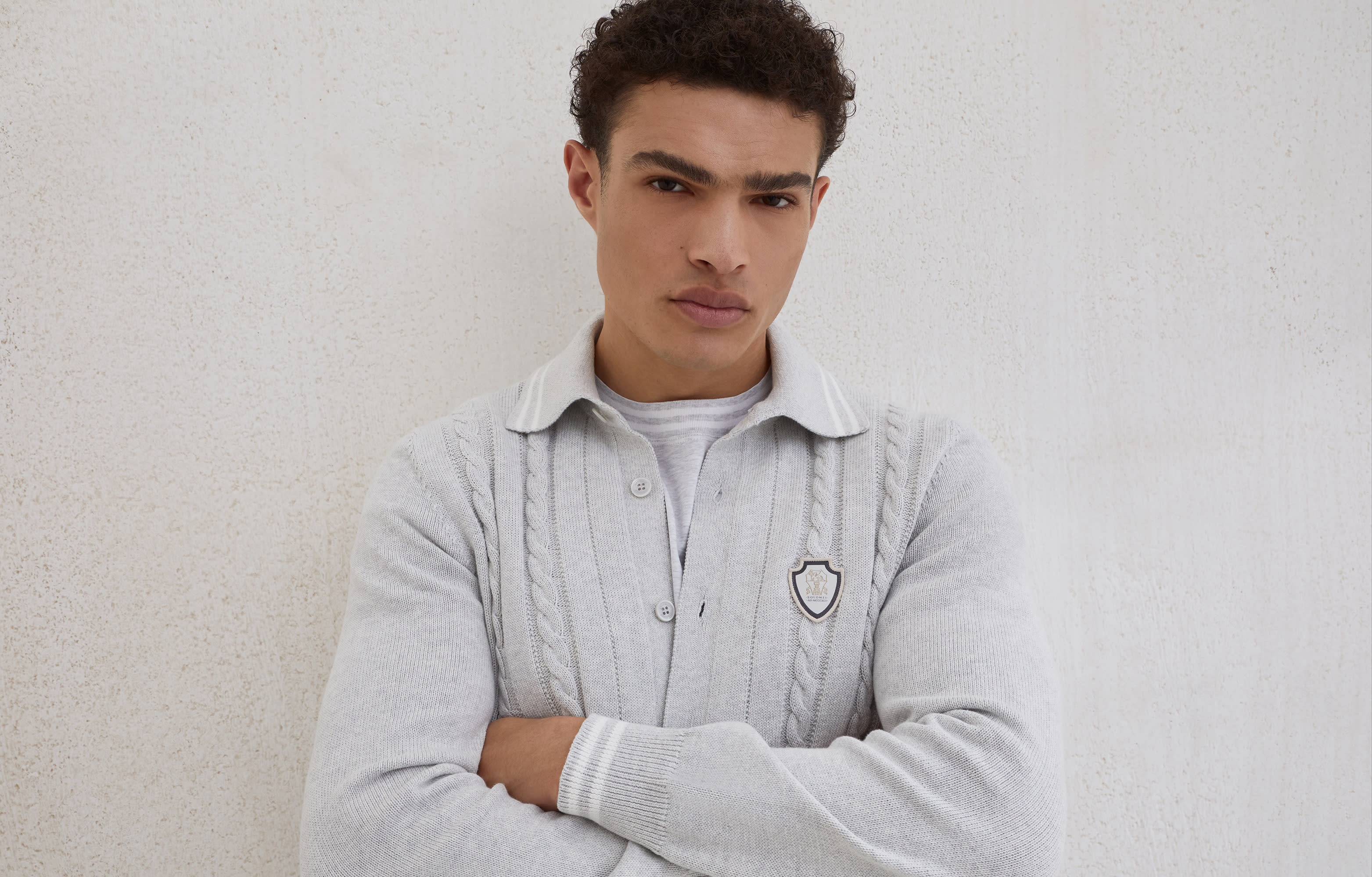 Cotton cable knit shirt with logo - 6