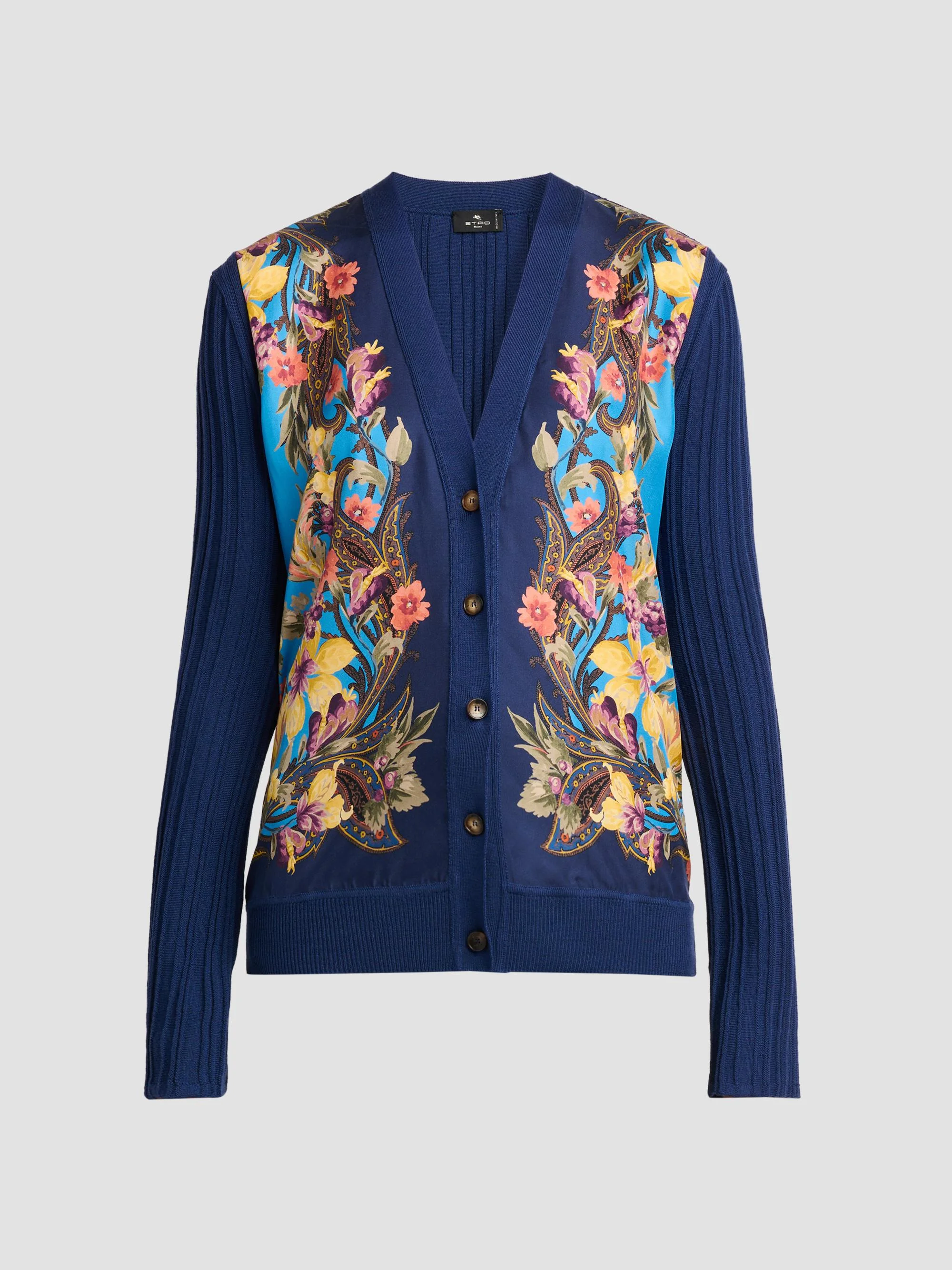 Women's Floral Paisley Panel Cardigan - Blue - 1