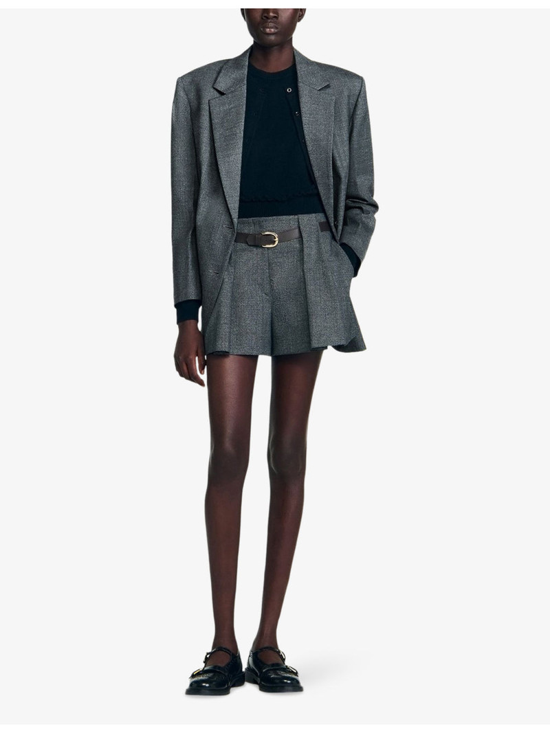 Sandro Belted-Waist High-Rise Pleated Stretch-Woven Shorts outlook