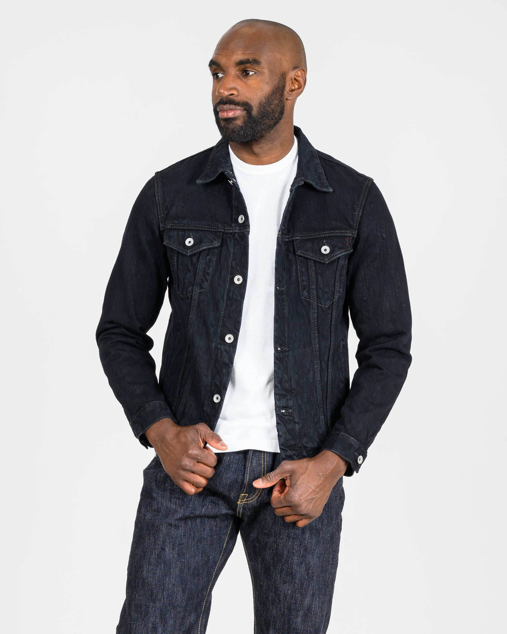 IH-526J-SLBod 16oz Slubby Selvedge Denim Type III Jacket - Indigo Overdyed Black - 2