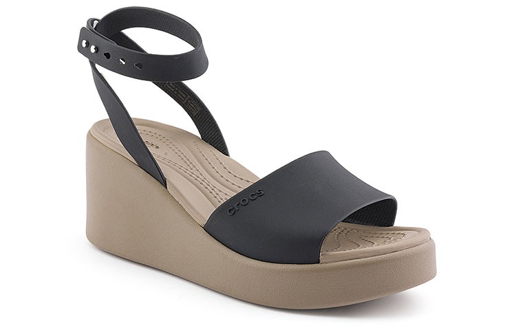 (WMNS) Crocs Brooklyn Ankle Strap Wedge Sandals 'Black Beige' 209406-07H - 3