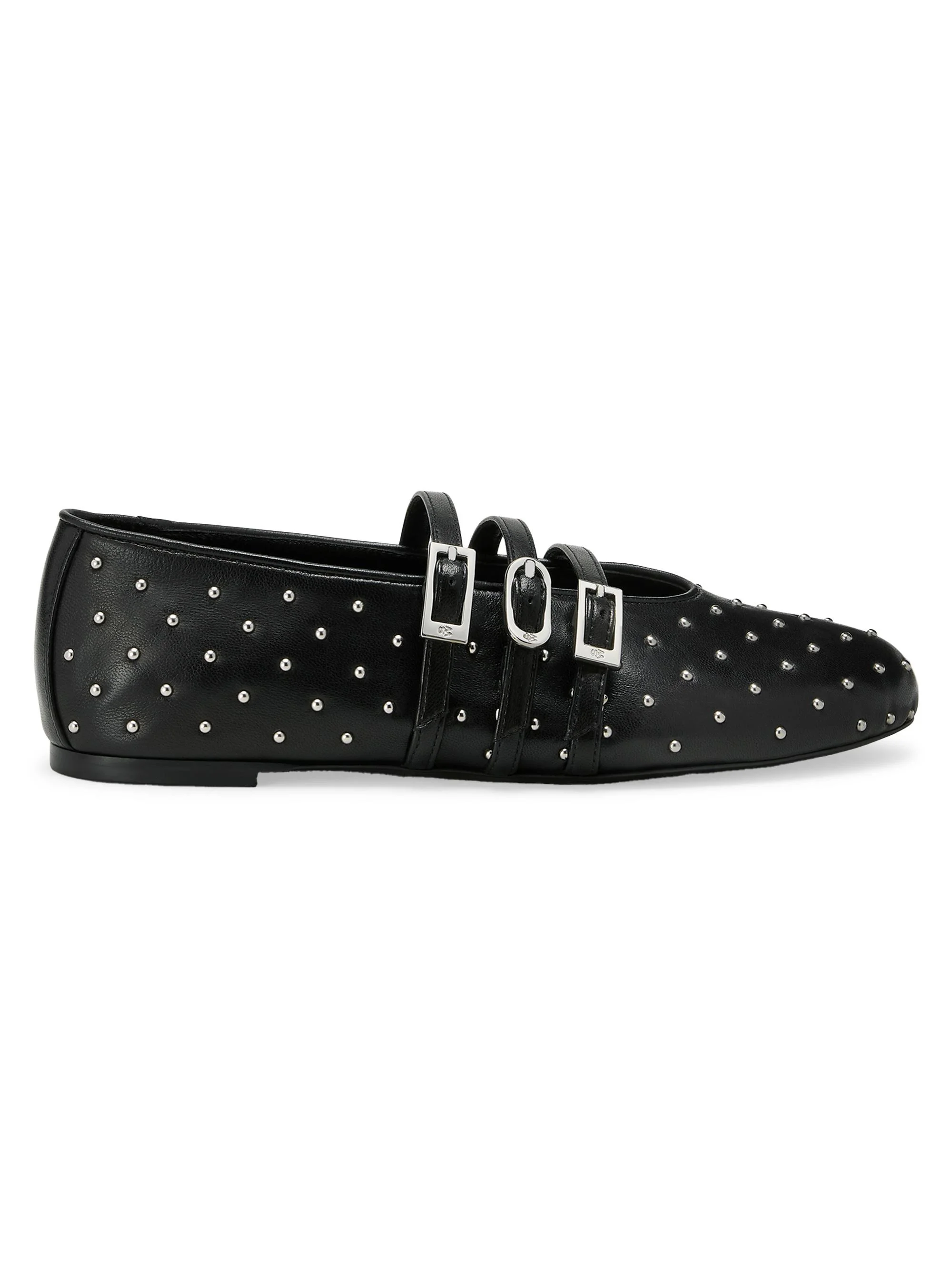 Women's Sostud Studded Leather Mary Janes - Black - 1