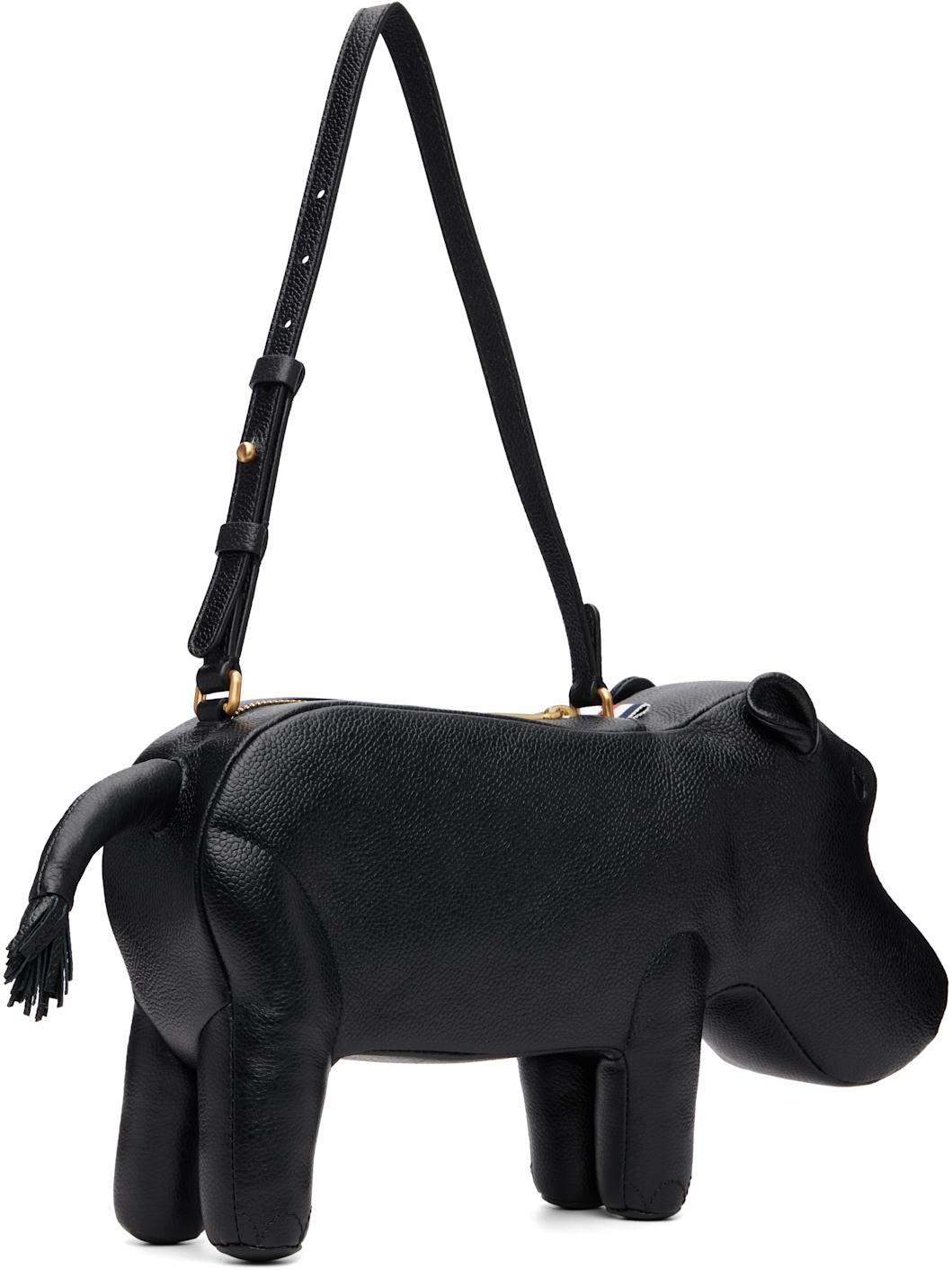 Black Pebble Grain Hippo Baguette Bag - 2