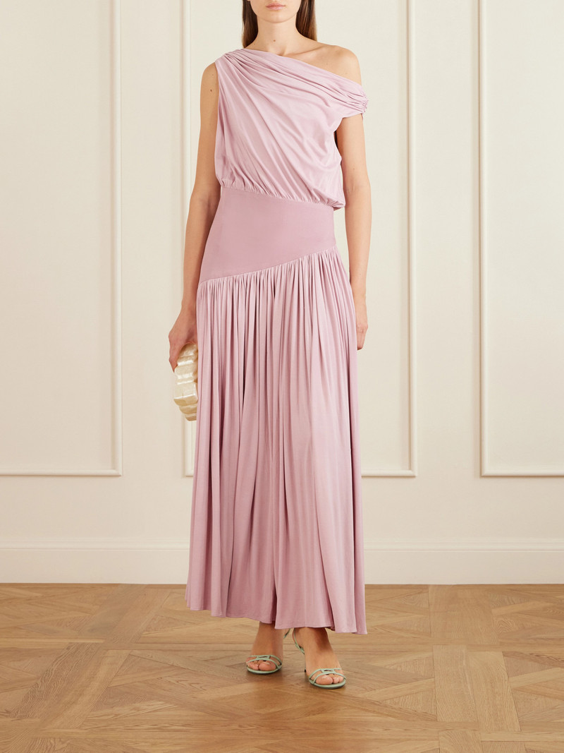 ABADIA Gwen Asymmetric Draped Jersey-trimmed Stretch-bamboo Maxi Dress outlook