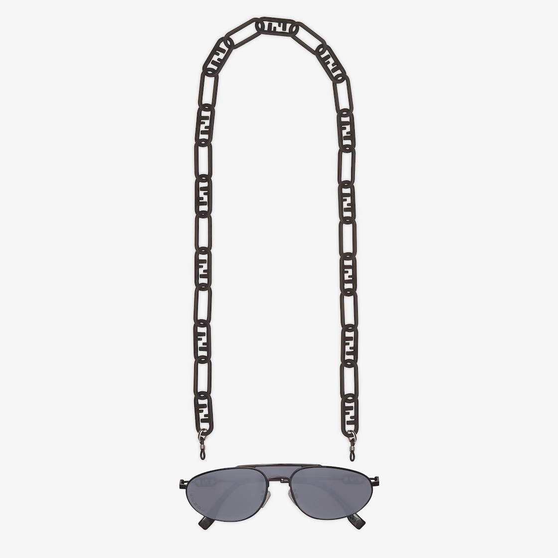 Pilot-style shield sunglasses in black enameled metal. Slim temples with Fendi O’Lock logo. Gray len - 2