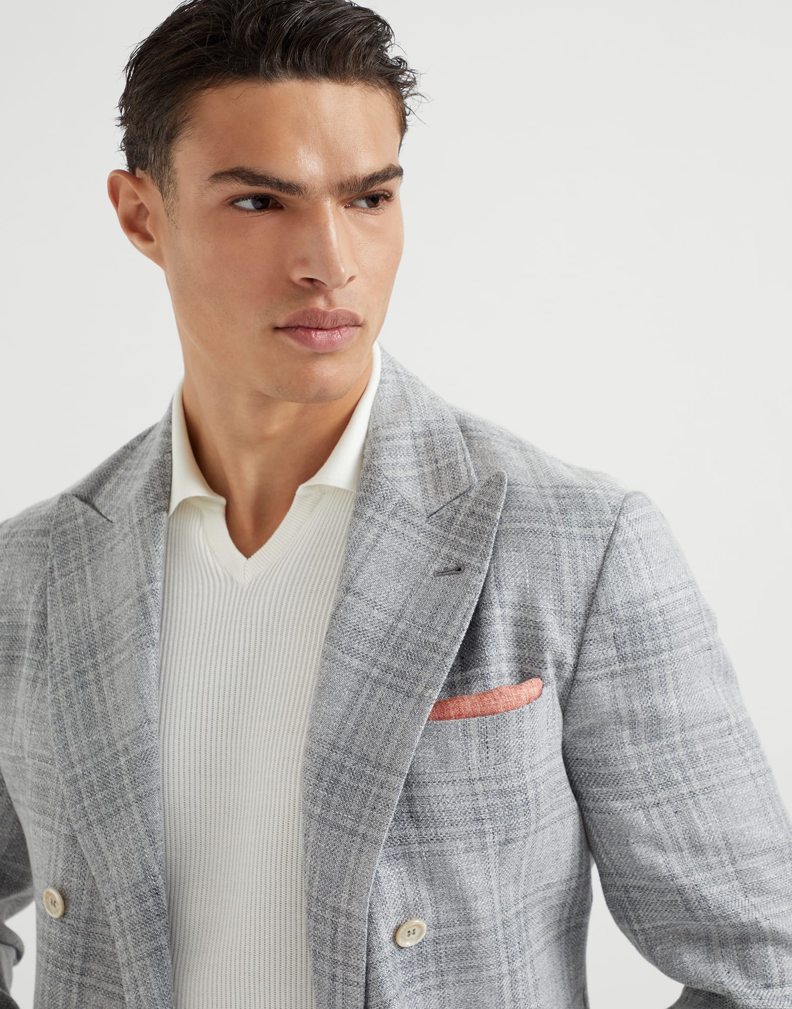 Linen, wool and silk Prince of Wales one-and-a-half breasted deconstructed blazer - 3