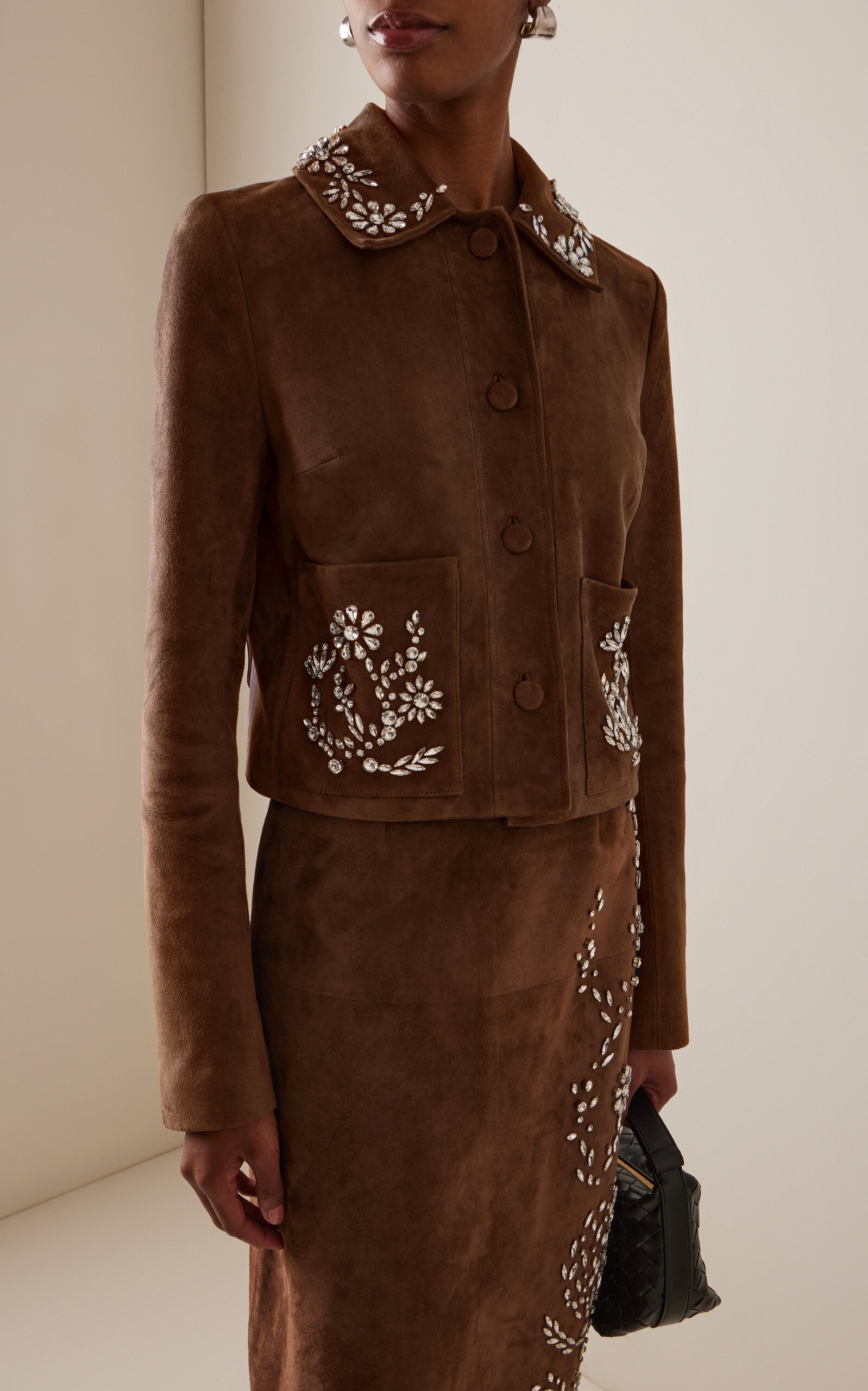 Crystal-Embellished Suede Jacket brown - 2
